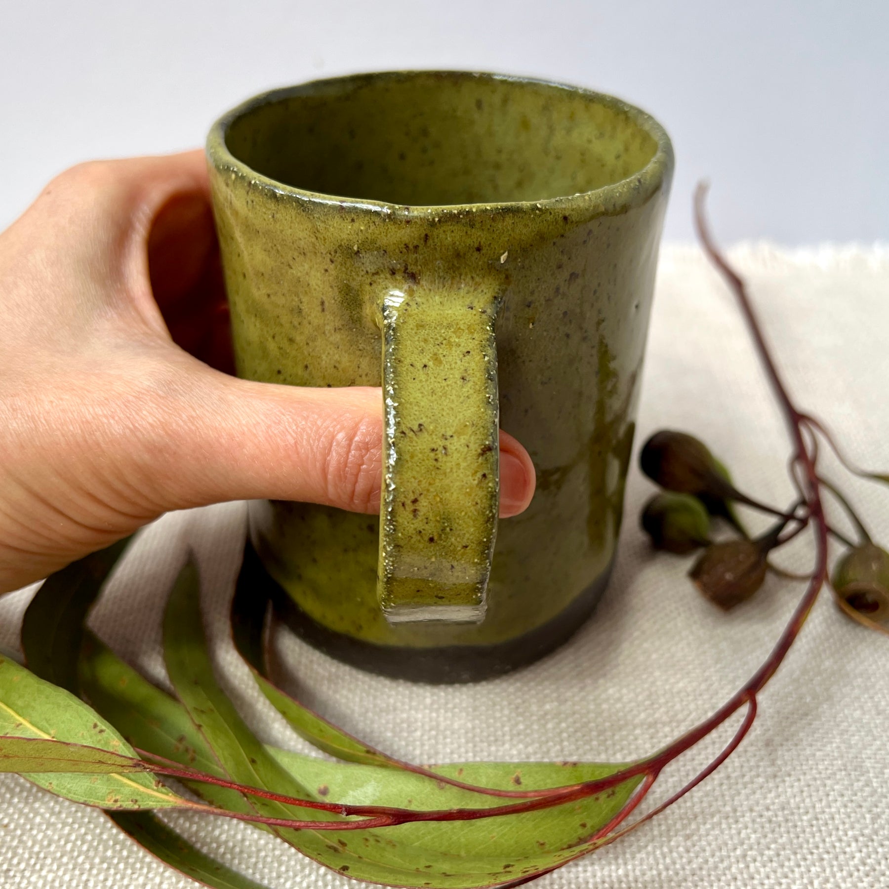 Handmade Rustic Ceramic Mug – Matcha Green Collection, Stoneware Coffee Cup, Earthy Pottery
