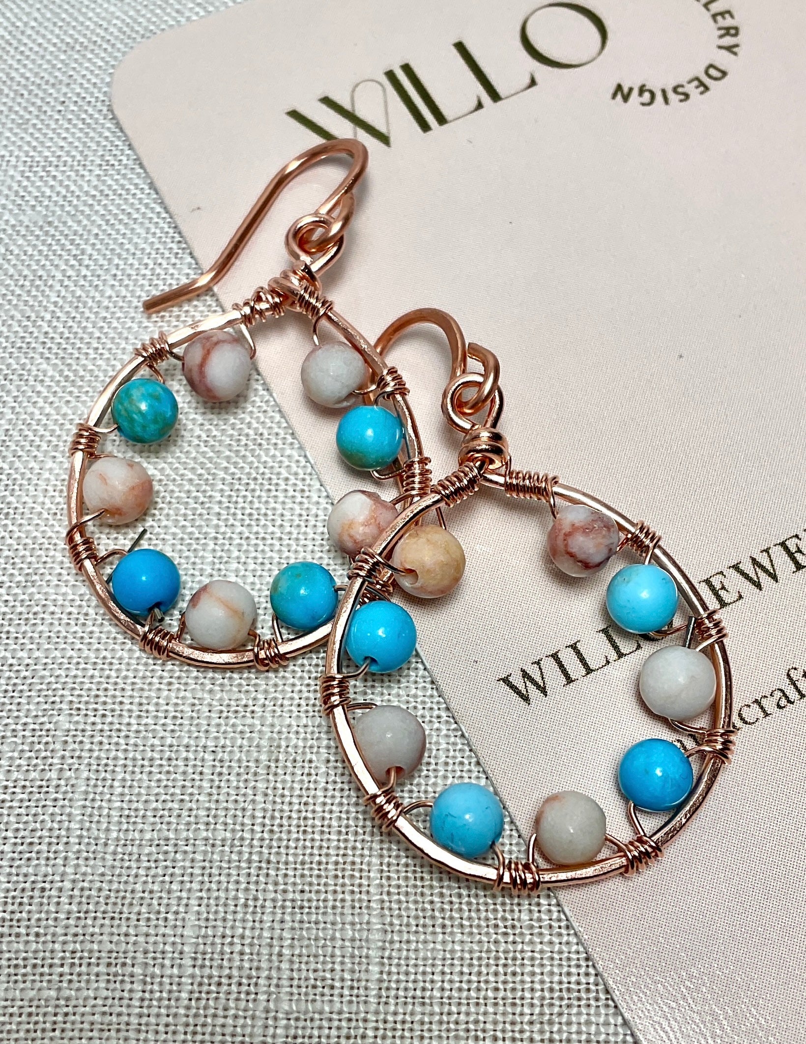 Gemstone and copper earrings. Handmade