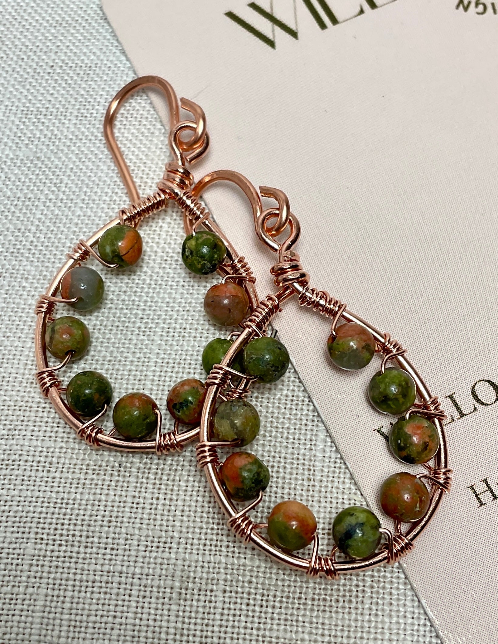 Gemstone and copper earrings. Handmade