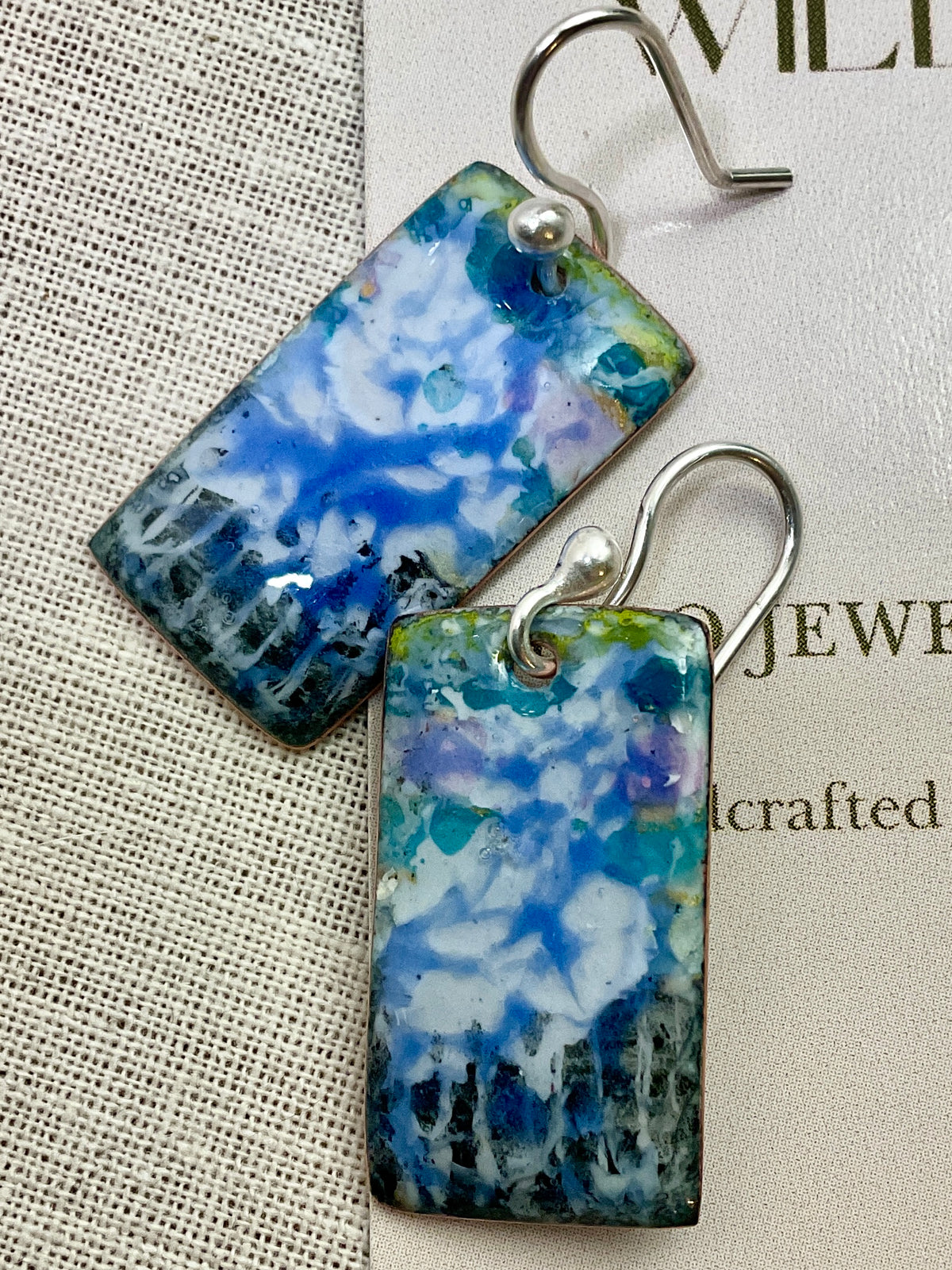 Multi coloured abstract enamel earrings. Handmade