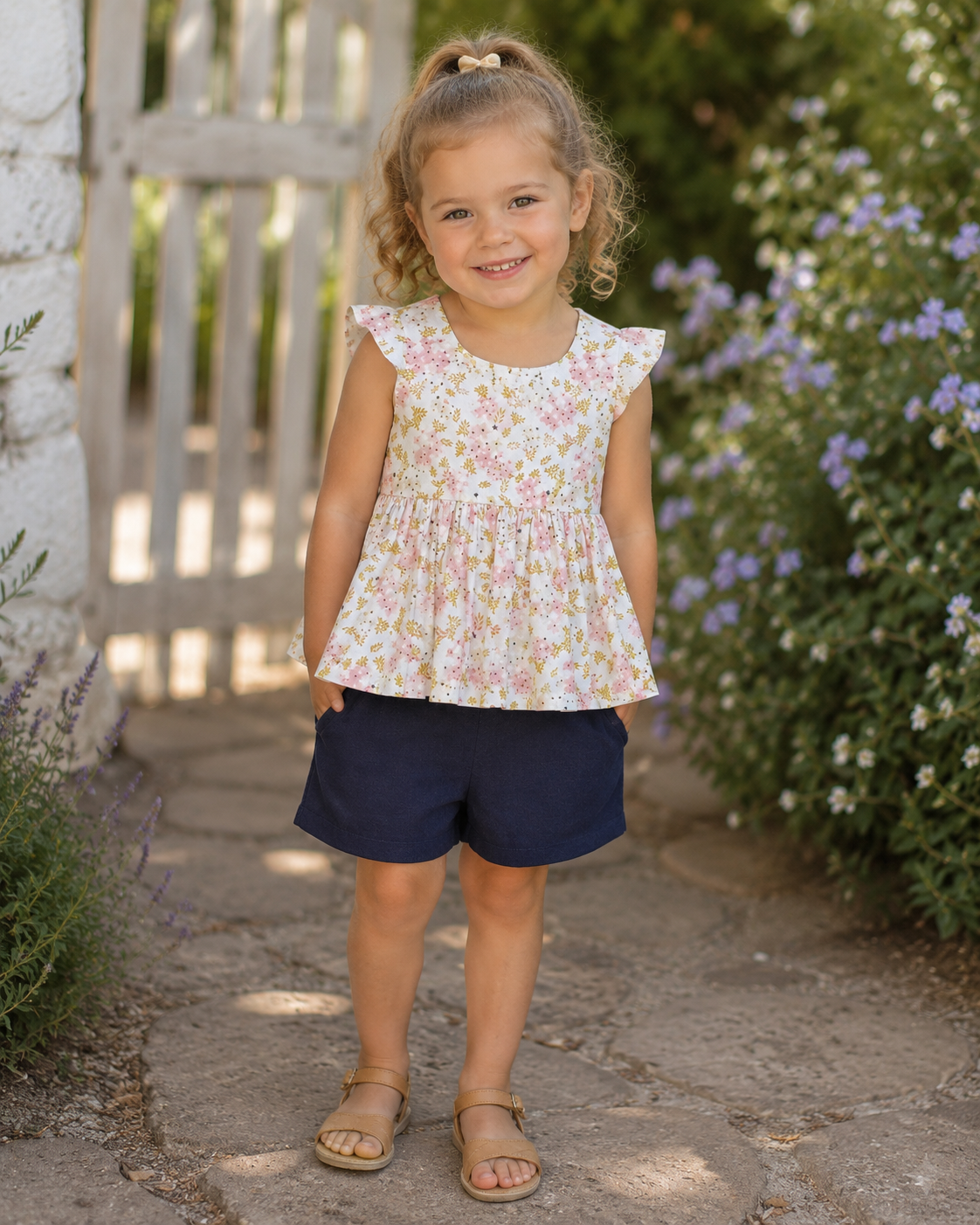 SIZE 3 White Flowers Peplum and Shorts SET