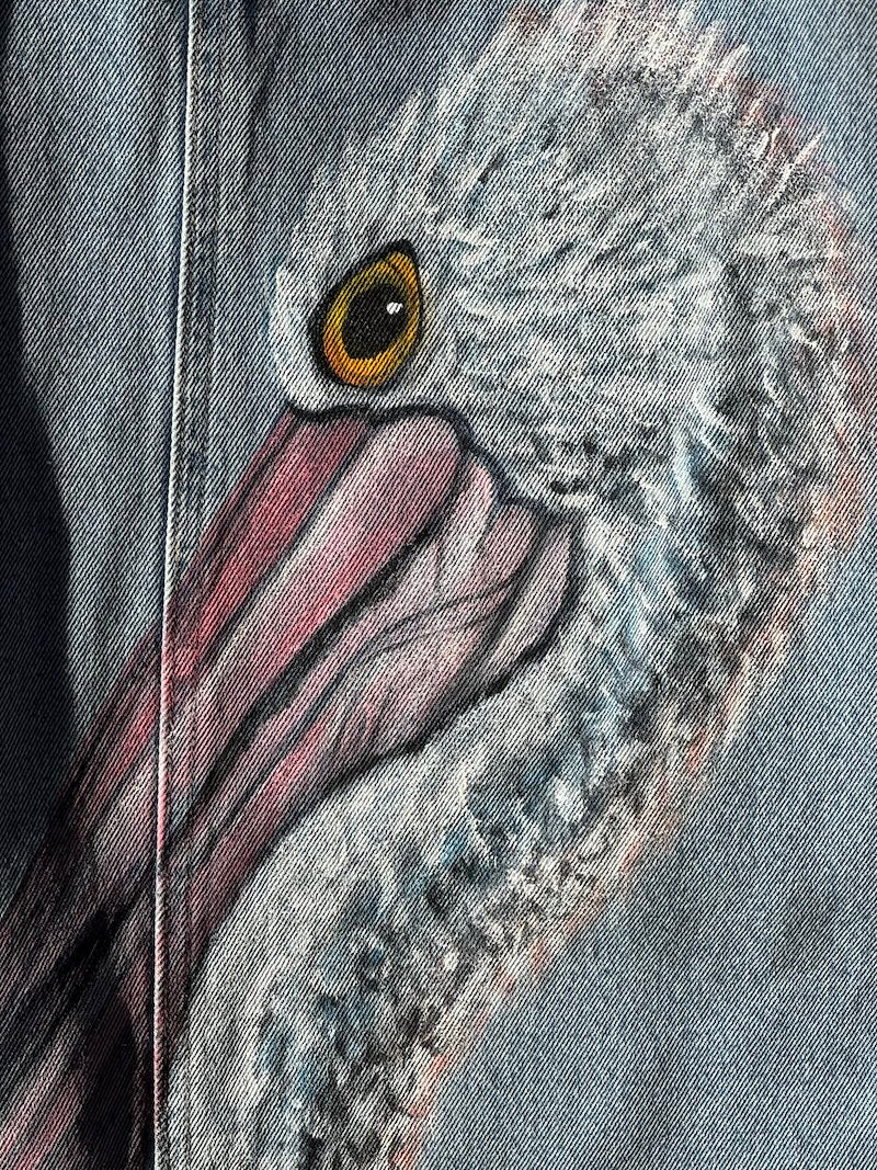 Pelican Hand-painted Denim Recycled Skirt (W12)