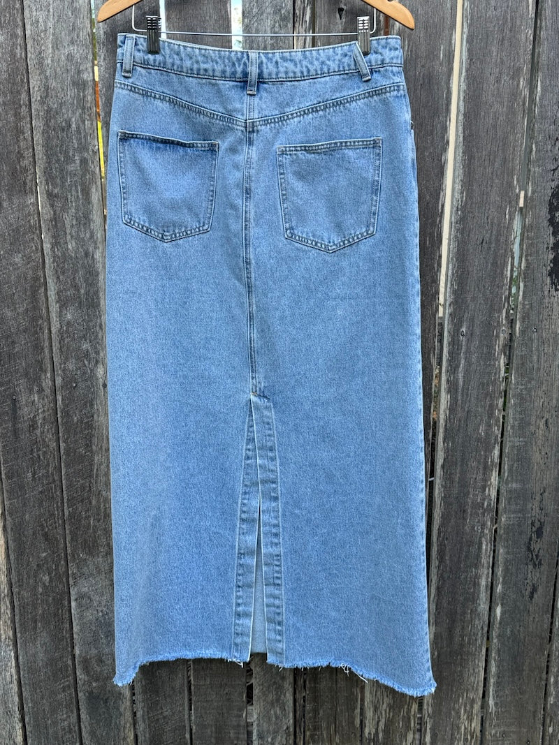 Pelican Hand-painted Denim Recycled Skirt (W12)