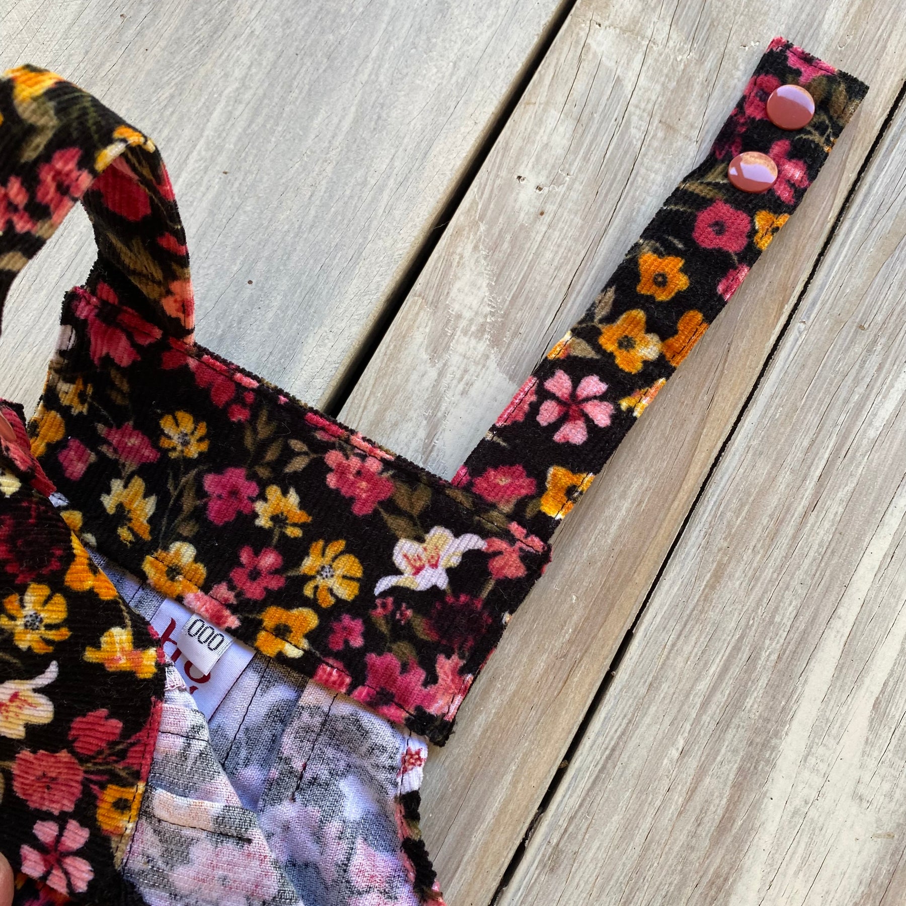 Corduroy Childs/Babies overalls pink/yellow floral multiple sizes
