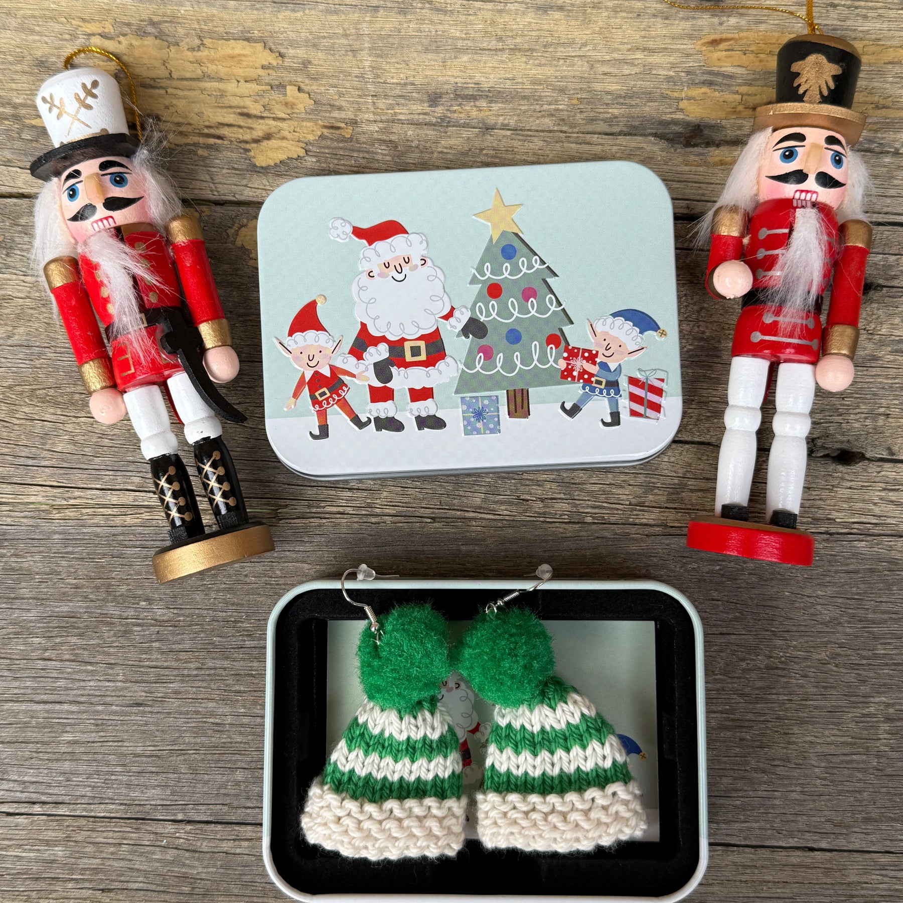 Christmas Beanie Earrings, Hand Knitted Mini Beanies