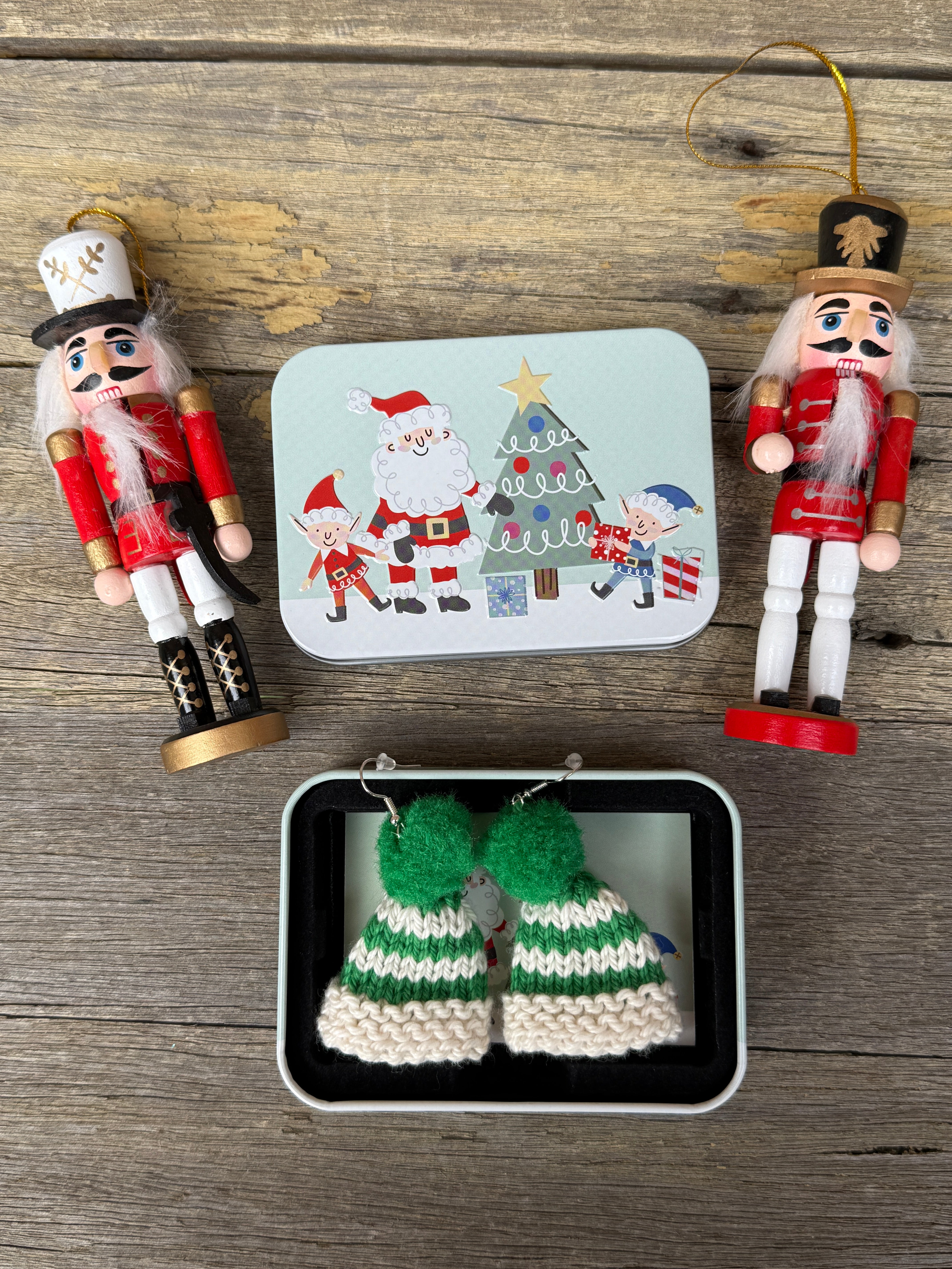 Christmas Beanie Earrings, Hand Knitted Mini Beanies