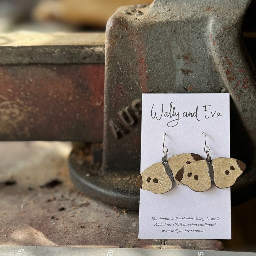 Cabbage Butterfly Hand Painted Wood Earrings