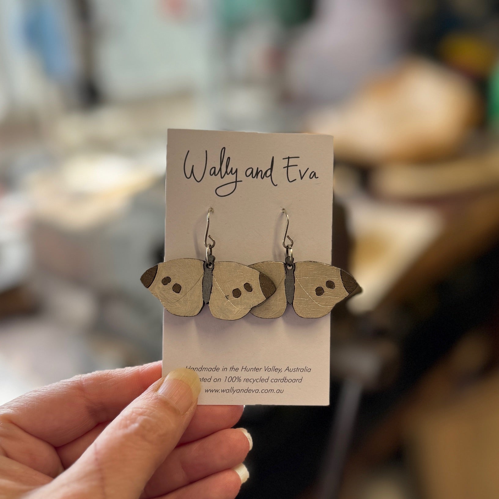 Cabbage Butterfly Hand Painted Wood Earrings