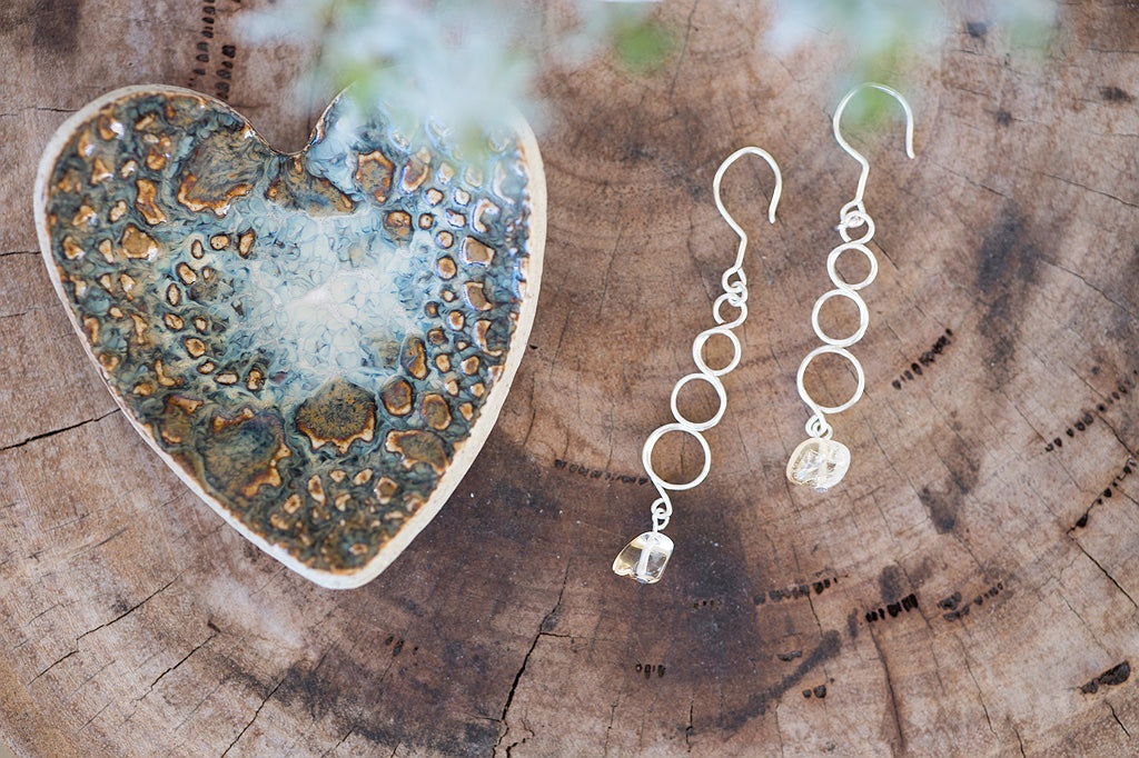 Citrine Gemstone Looped Silver Earrings | Crystal Jewellery