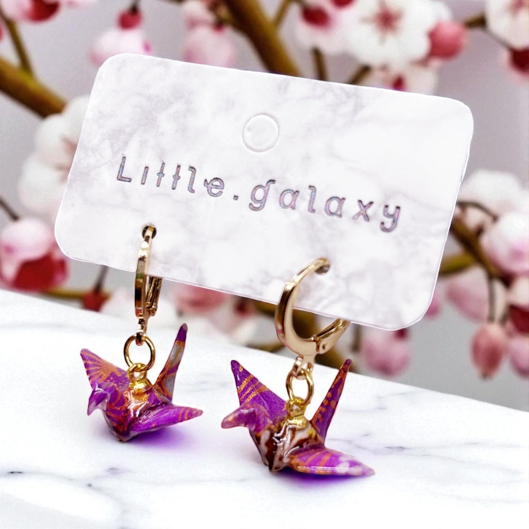 Handmade paper origami pearl crane earrings / ear clip on / 14k gold hoop