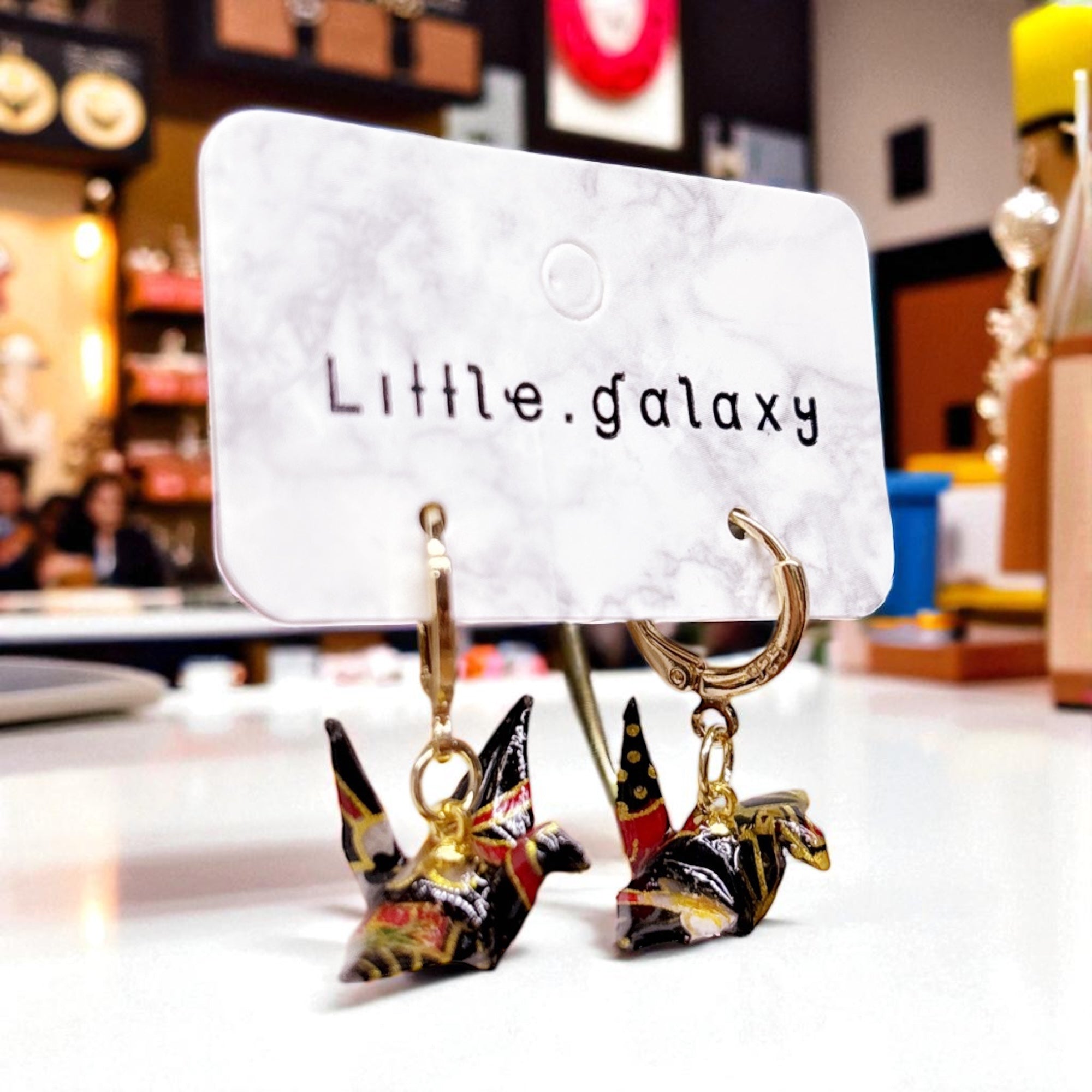 Handmade paper origami pearl crane earrings / ear clip on / 14k gold hoop