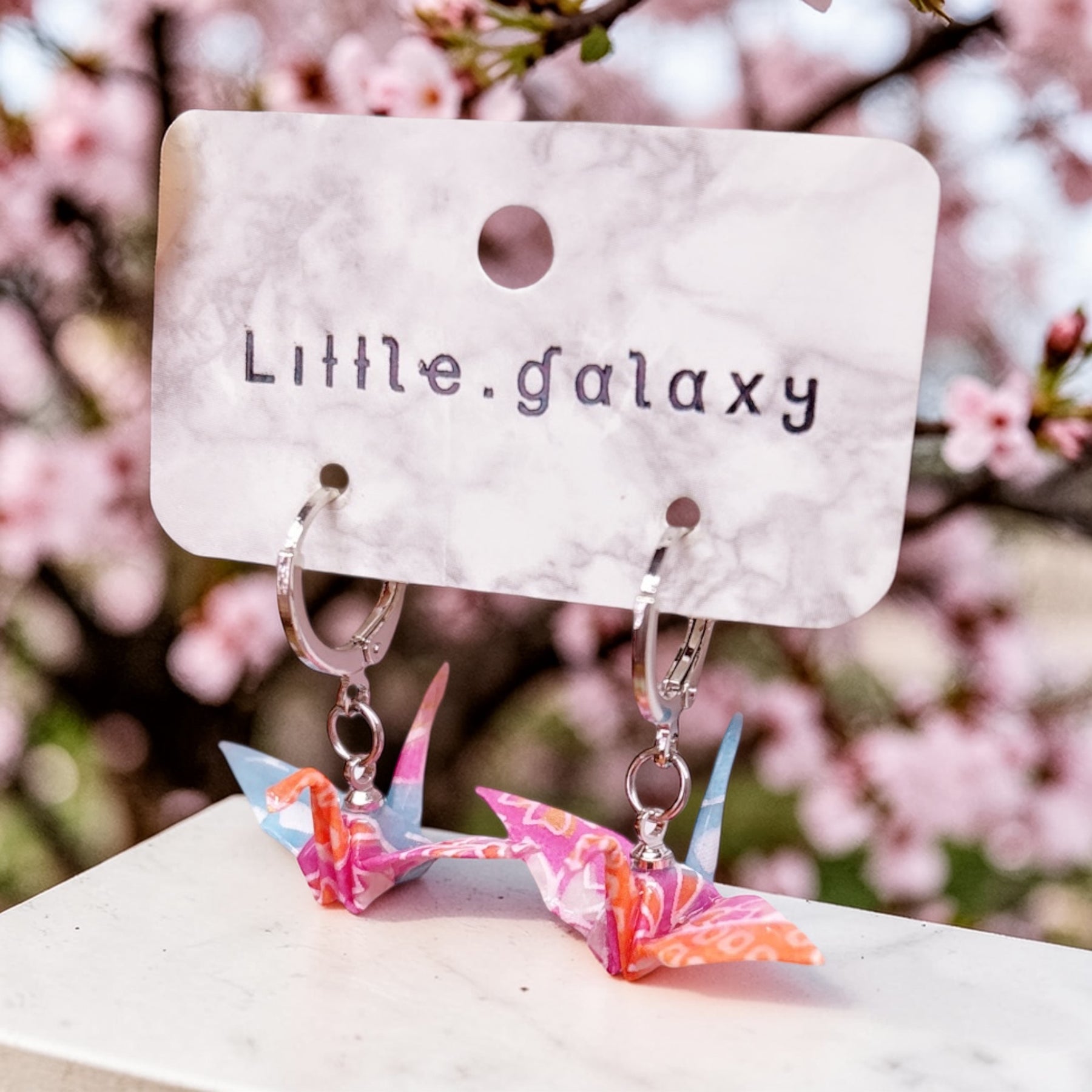 Handmade paper origami pearl crane earrings / ear clip on / 14k gold hoop