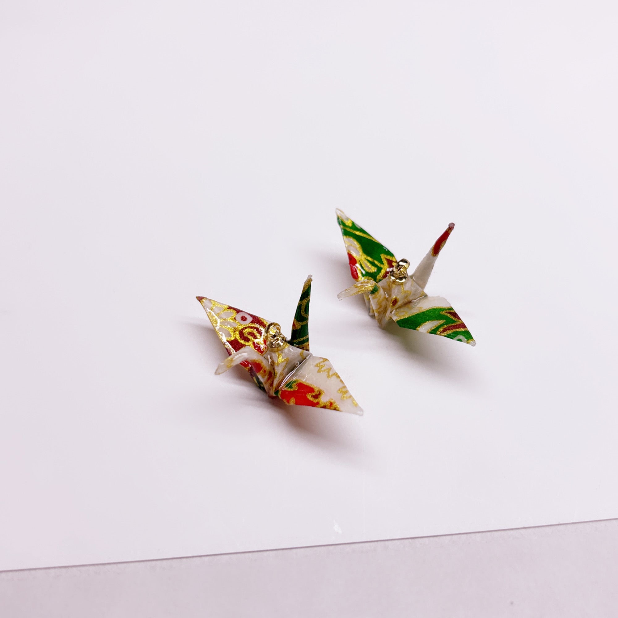 Handmade paper origami crane earrings / ear clip on / dangle stud