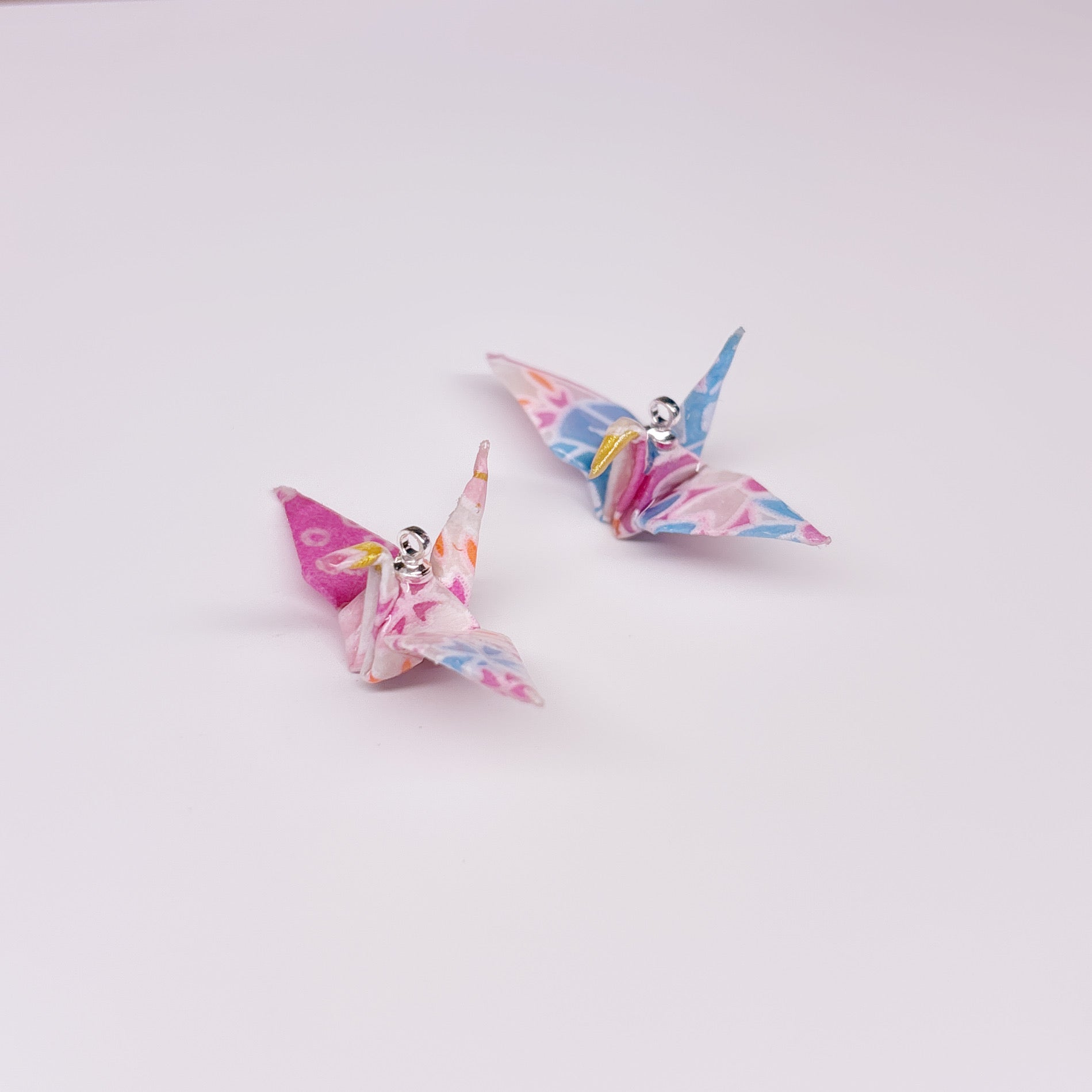 Handmade paper origami pearl crane earrings / ear clip on / 14k gold hoop
