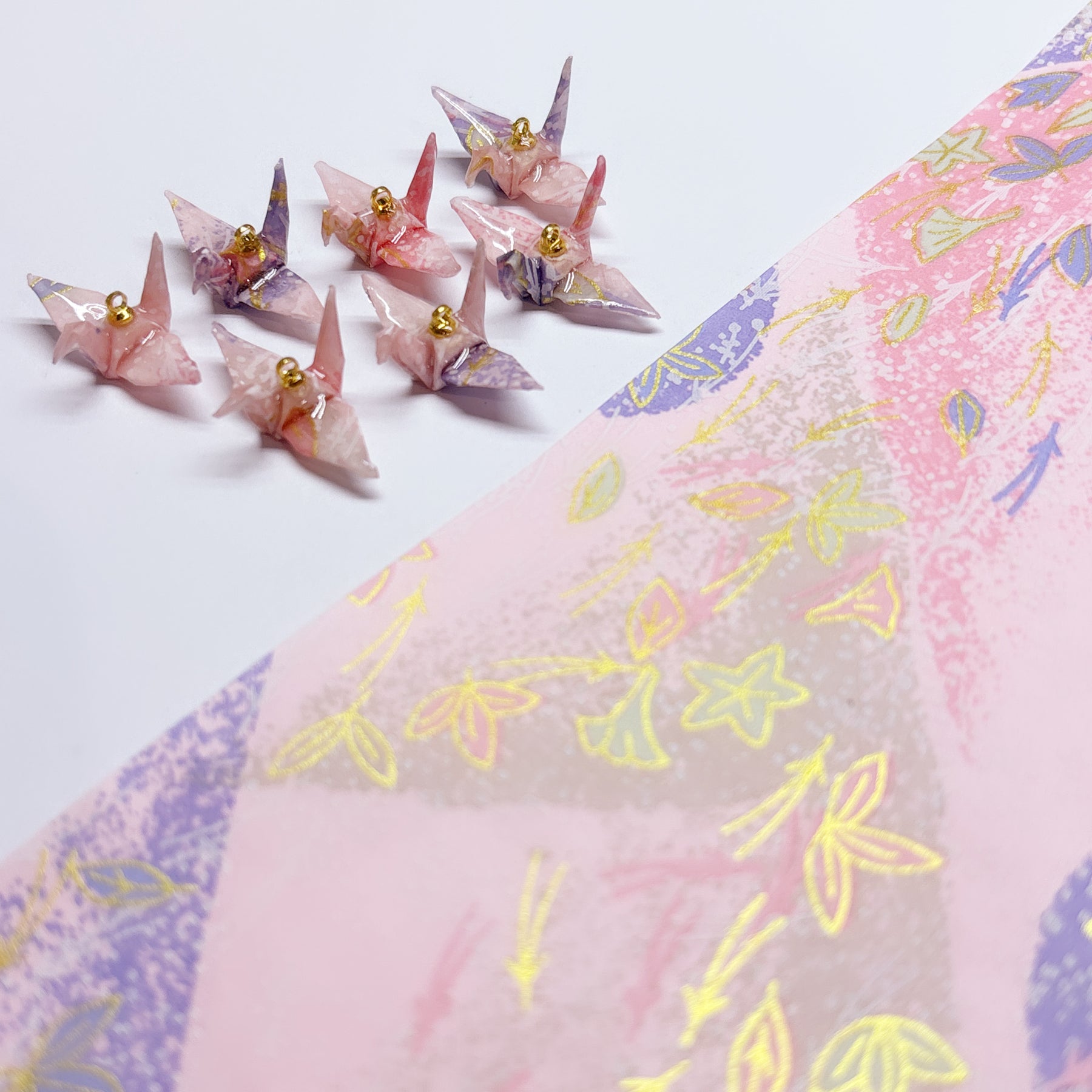 Handmade paper origami pearl crane earrings / ear clip on / 14k gold hoop