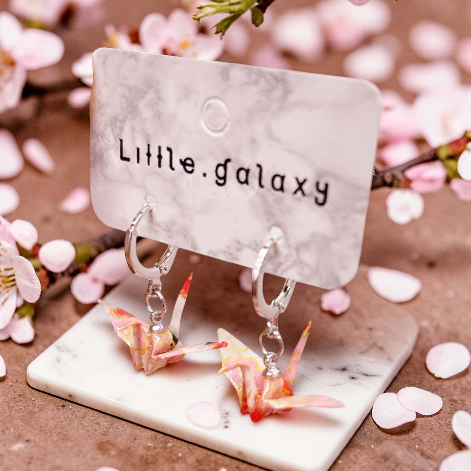 Handmade paper origami pearl crane earrings / ear clip on / 14k gold hoop