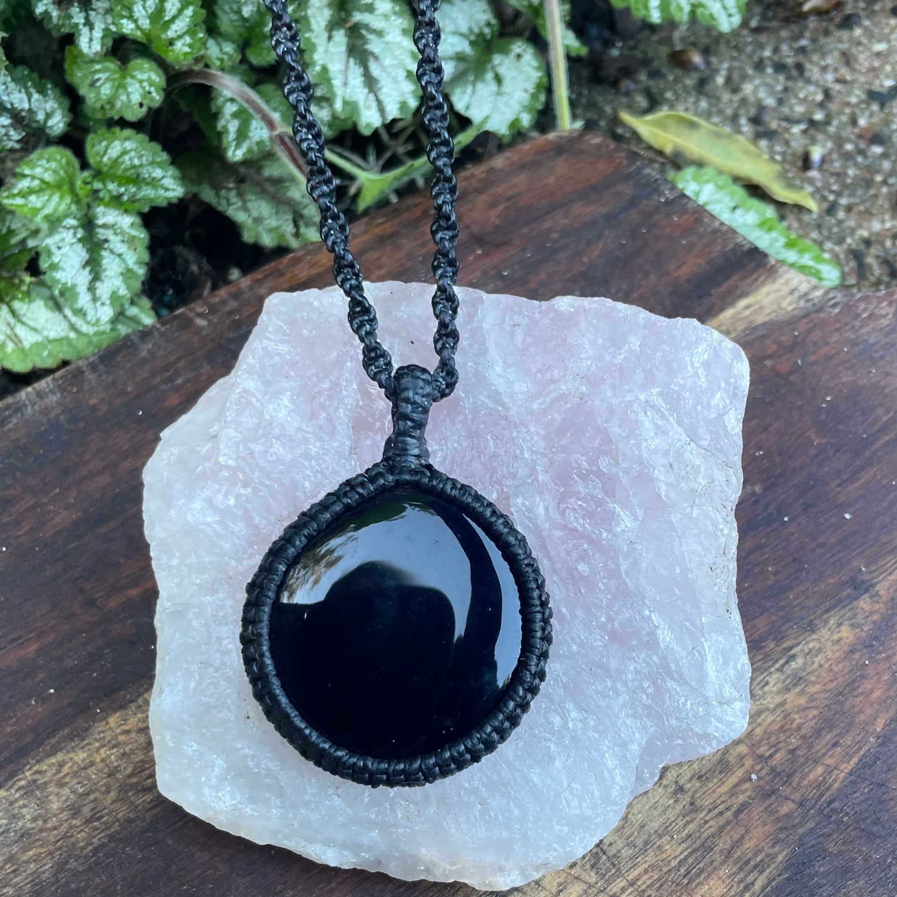 Black Obsidian Pendant, macrame necklace adjustable