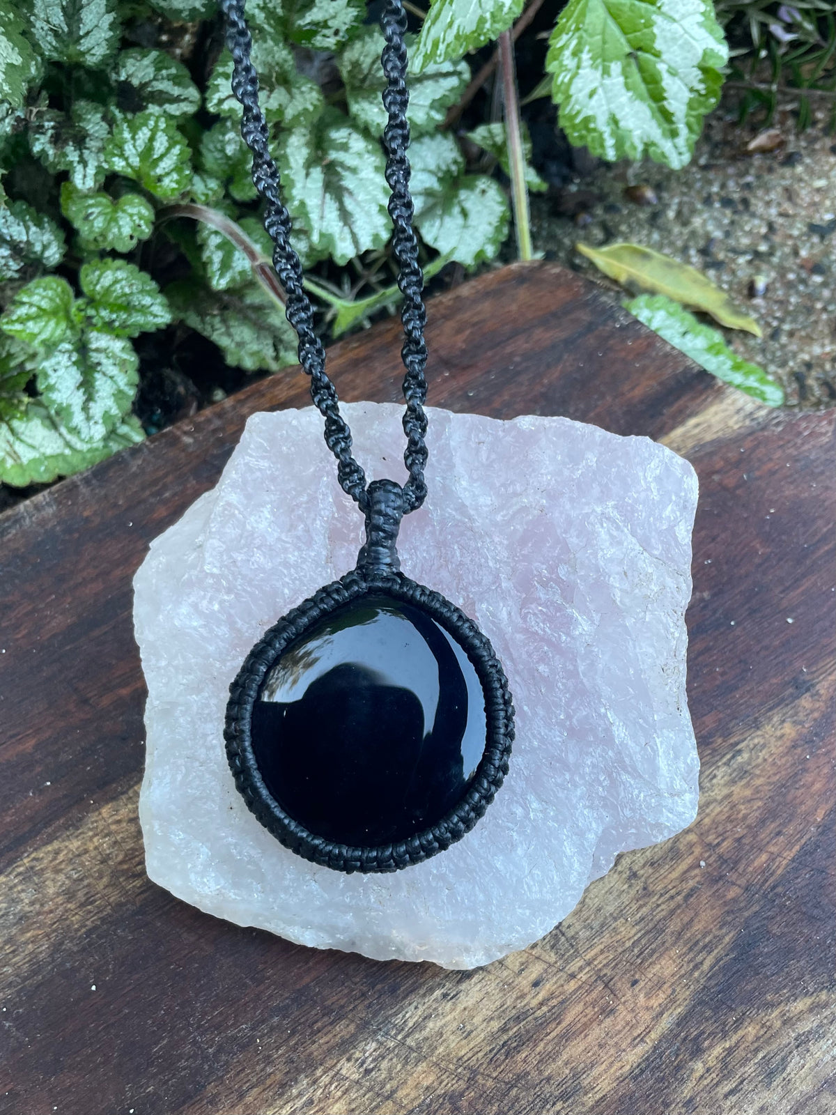 Black Obsidian Pendant, macrame necklace adjustable
