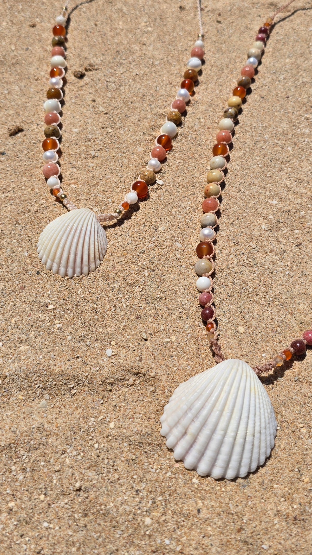 Cockle Shell Necklace Adjustable with Pearls and Gemstones