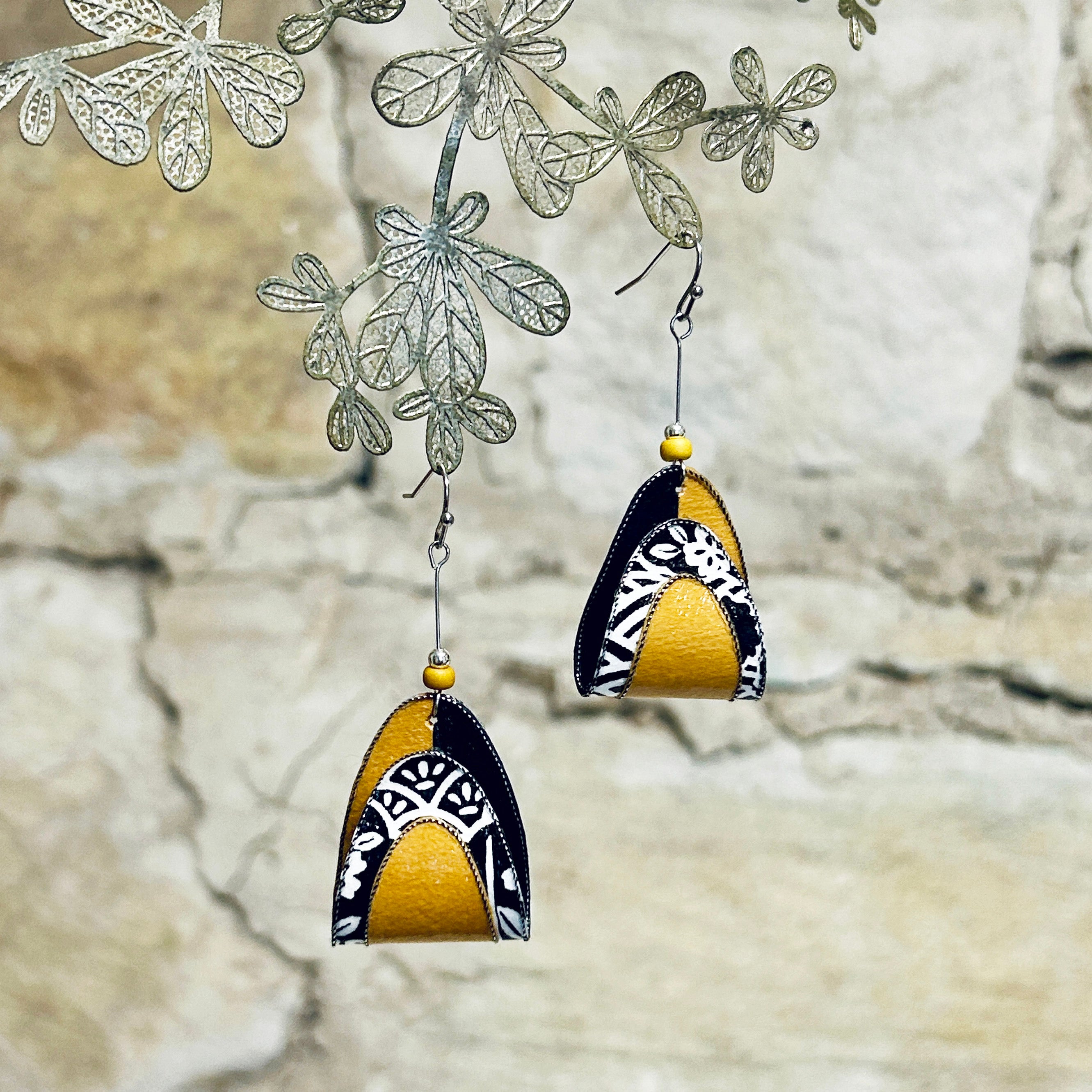 Earrings Colourful Japanese Washi Paper: Yellow Red or Orange