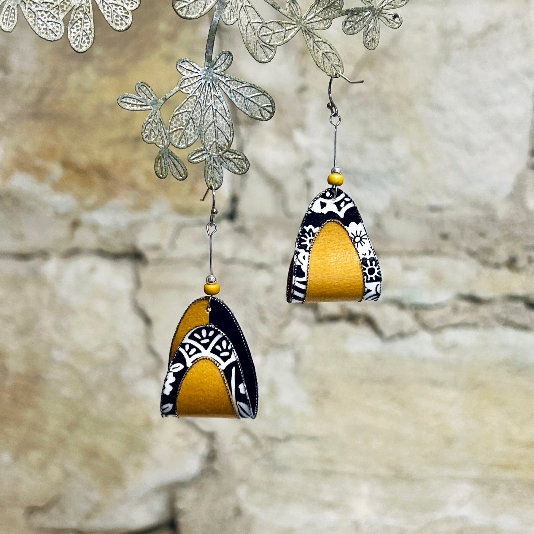 Earrings Colourful Japanese Washi Paper: Yellow Red or Orange