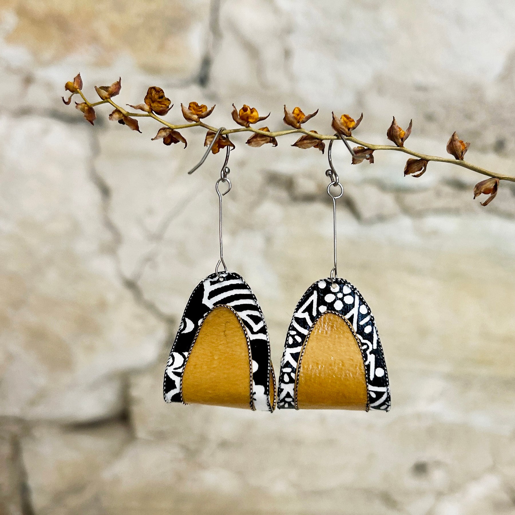 Earrings Colourful Japanese Washi Paper: Yellow Red or Orange