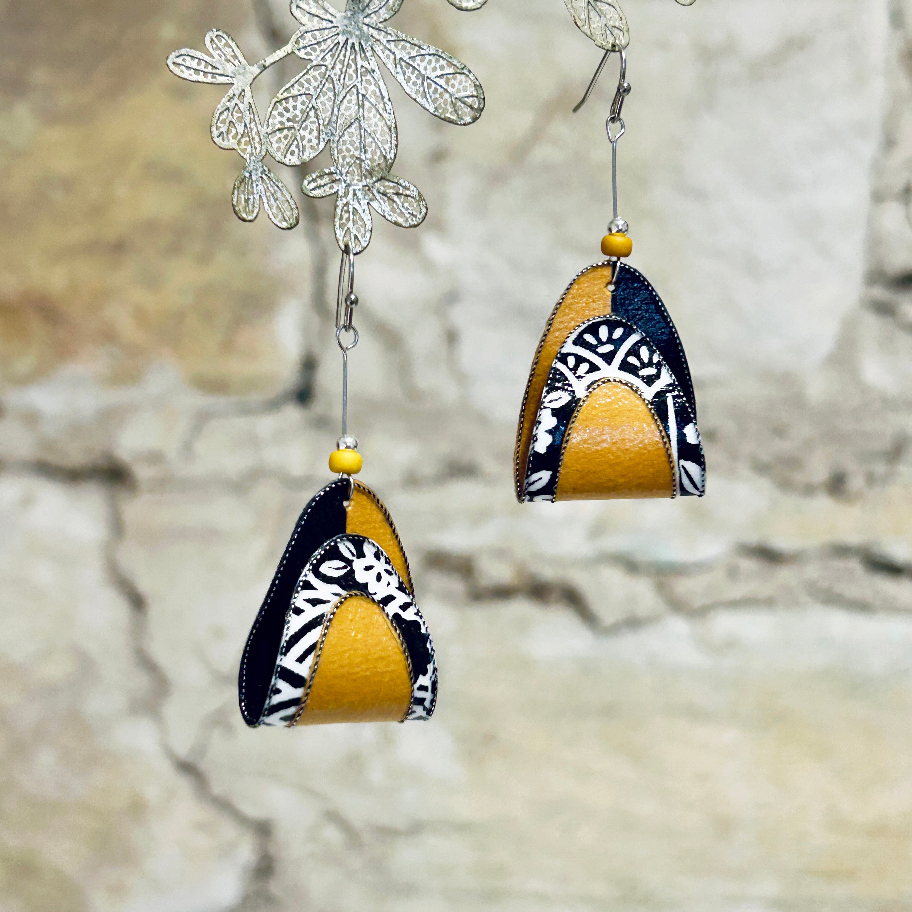 Earrings Colourful Japanese Washi Paper: Yellow Red or Orange