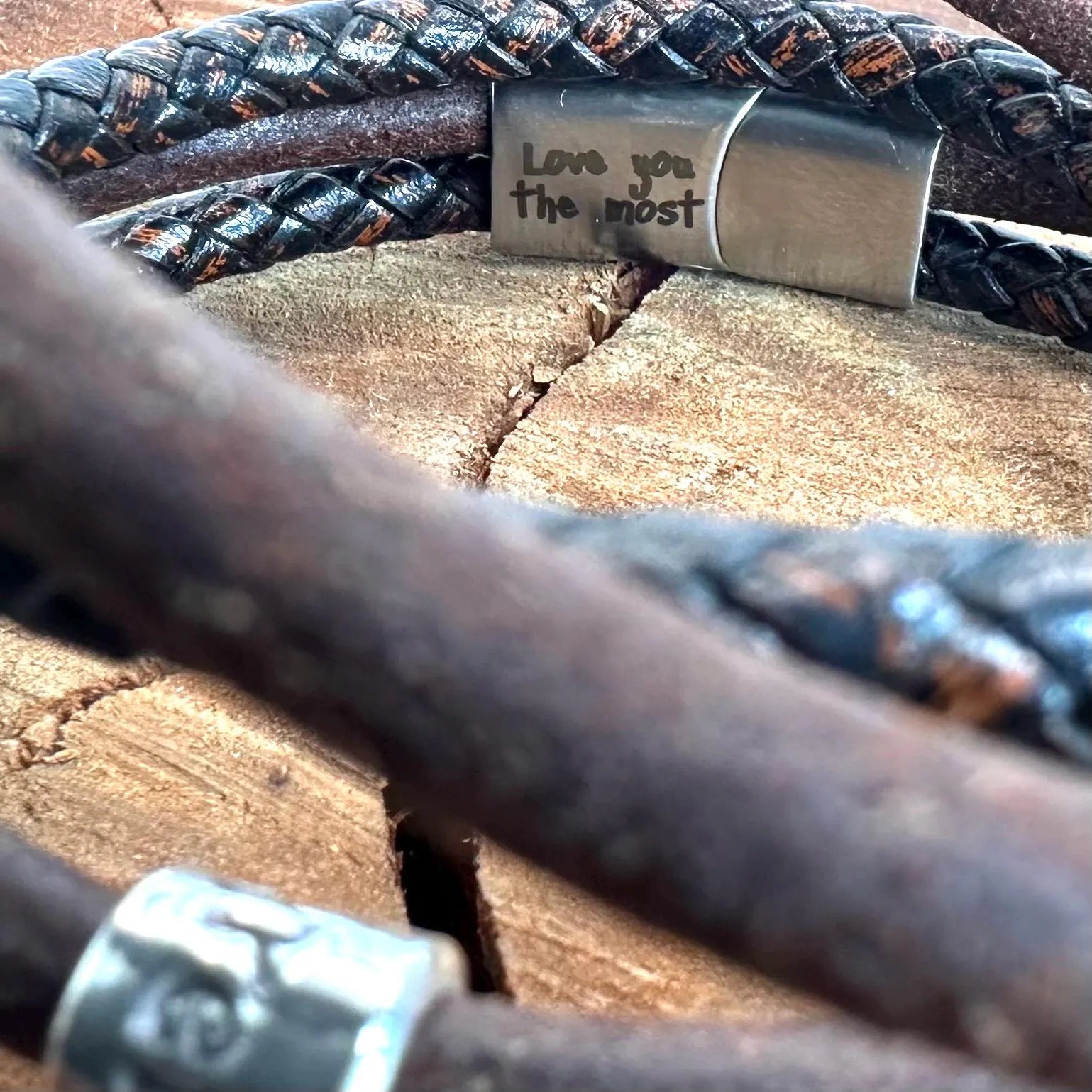 4 Cord Silver Bead Leather Wrap  - personalised