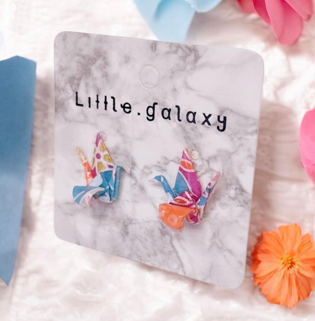 Handmade paper origami mini crane earrings stud