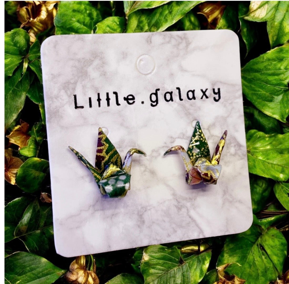 Handmade paper origami mini crane earrings stud