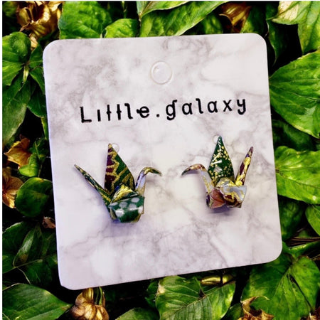 Handmade paper origami mini crane earrings stud