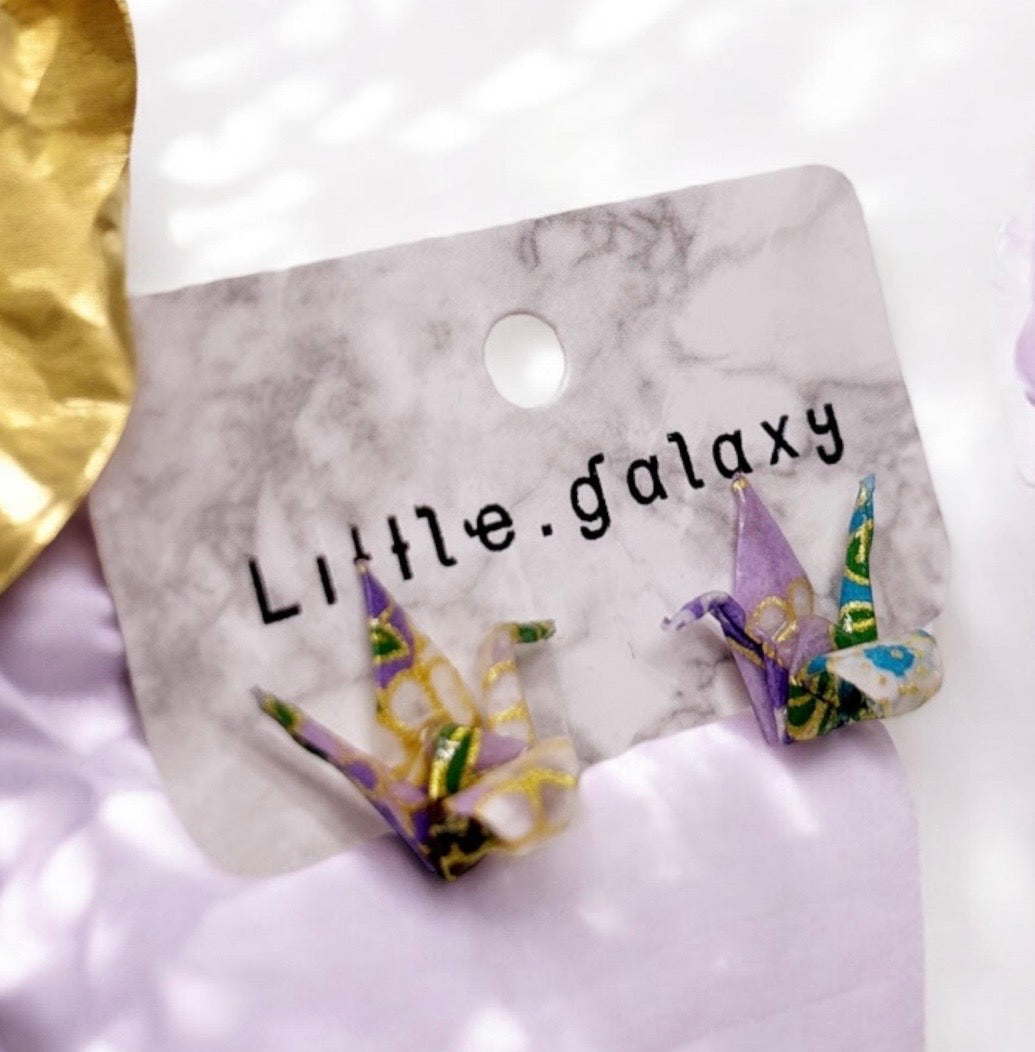 Handmade paper origami mini crane earrings stud