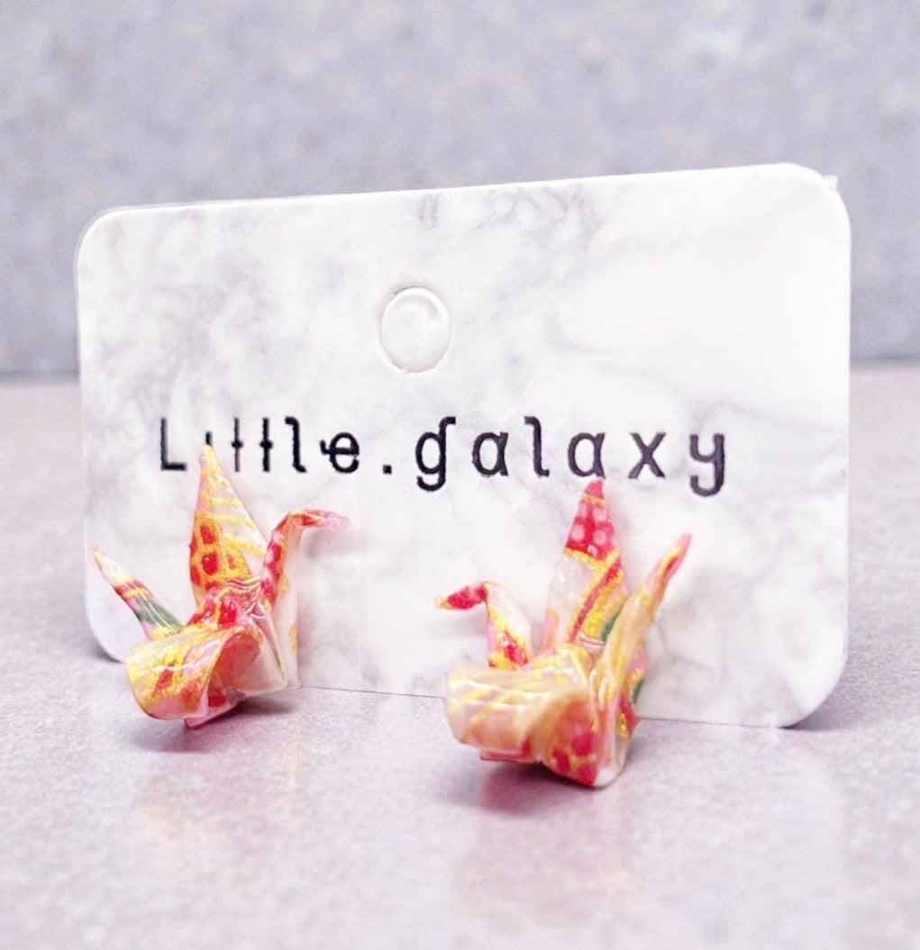 Handmade paper origami mini crane earrings stud