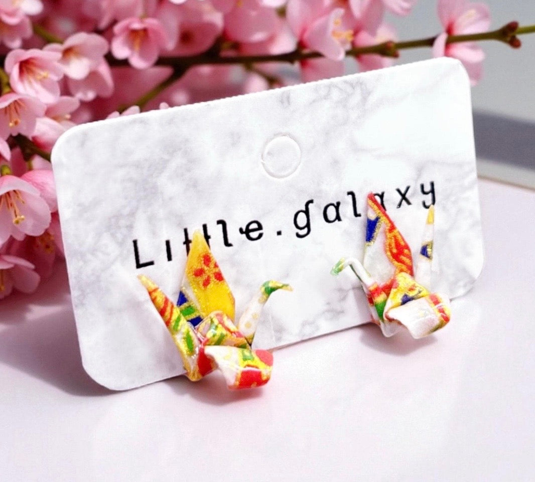 Handmade paper origami mini crane earrings stud