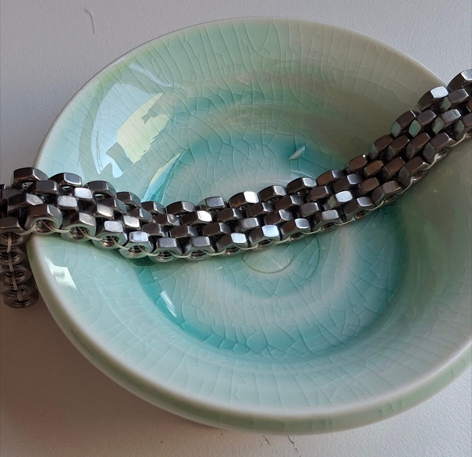 Unisex bracelet made with stainless steel hex nuts