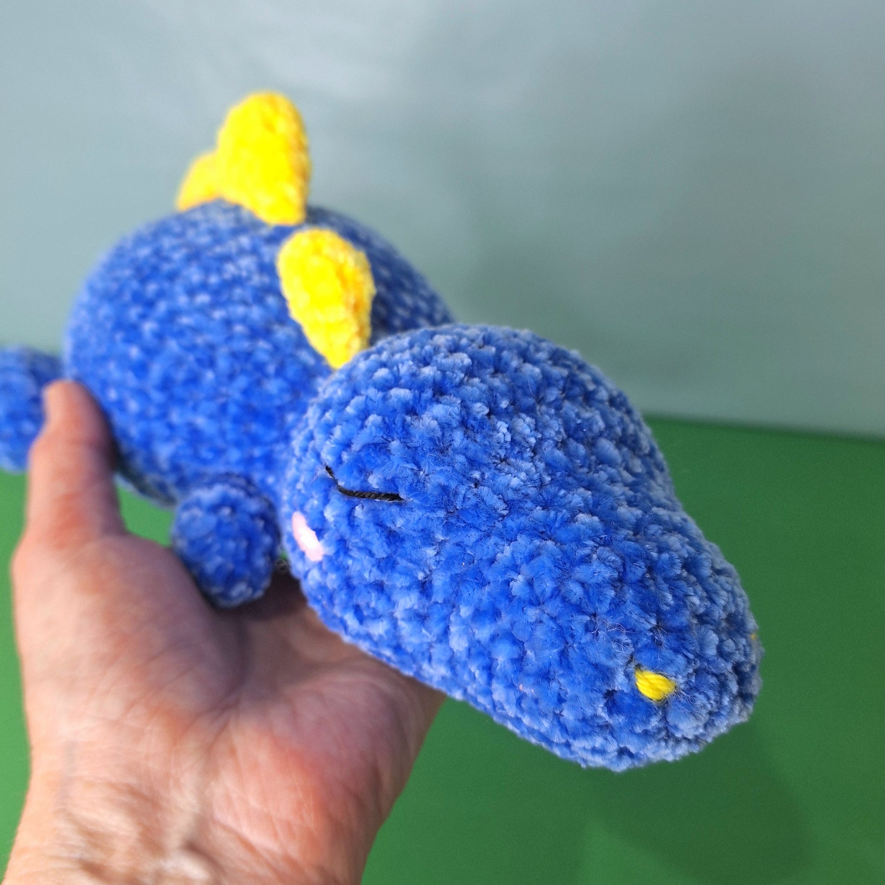 Blue Sleepy Velvet Crocheted Dinosaur- cuddle toy