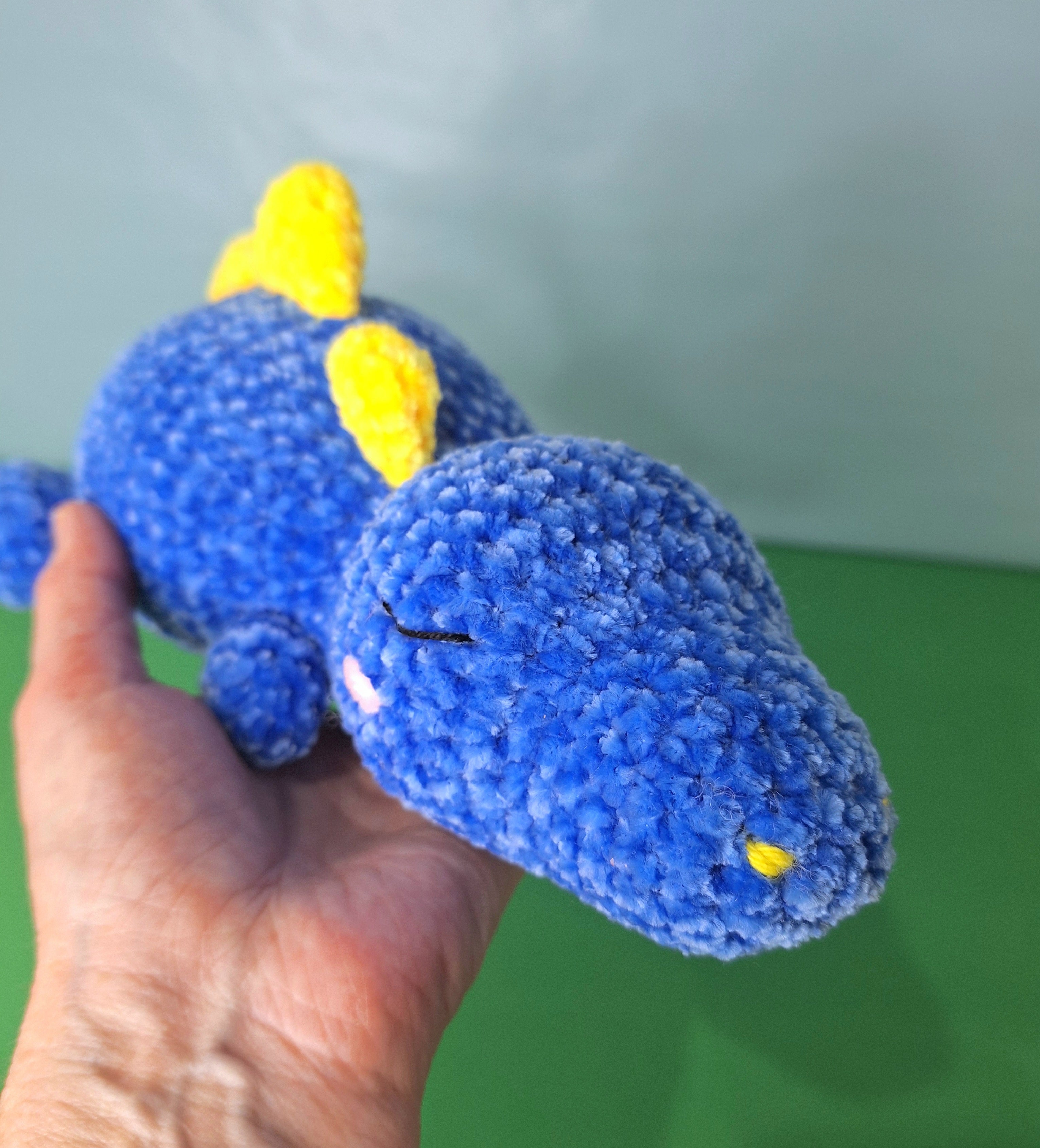 Blue Sleepy Velvet Crocheted Dinosaur- cuddle toy