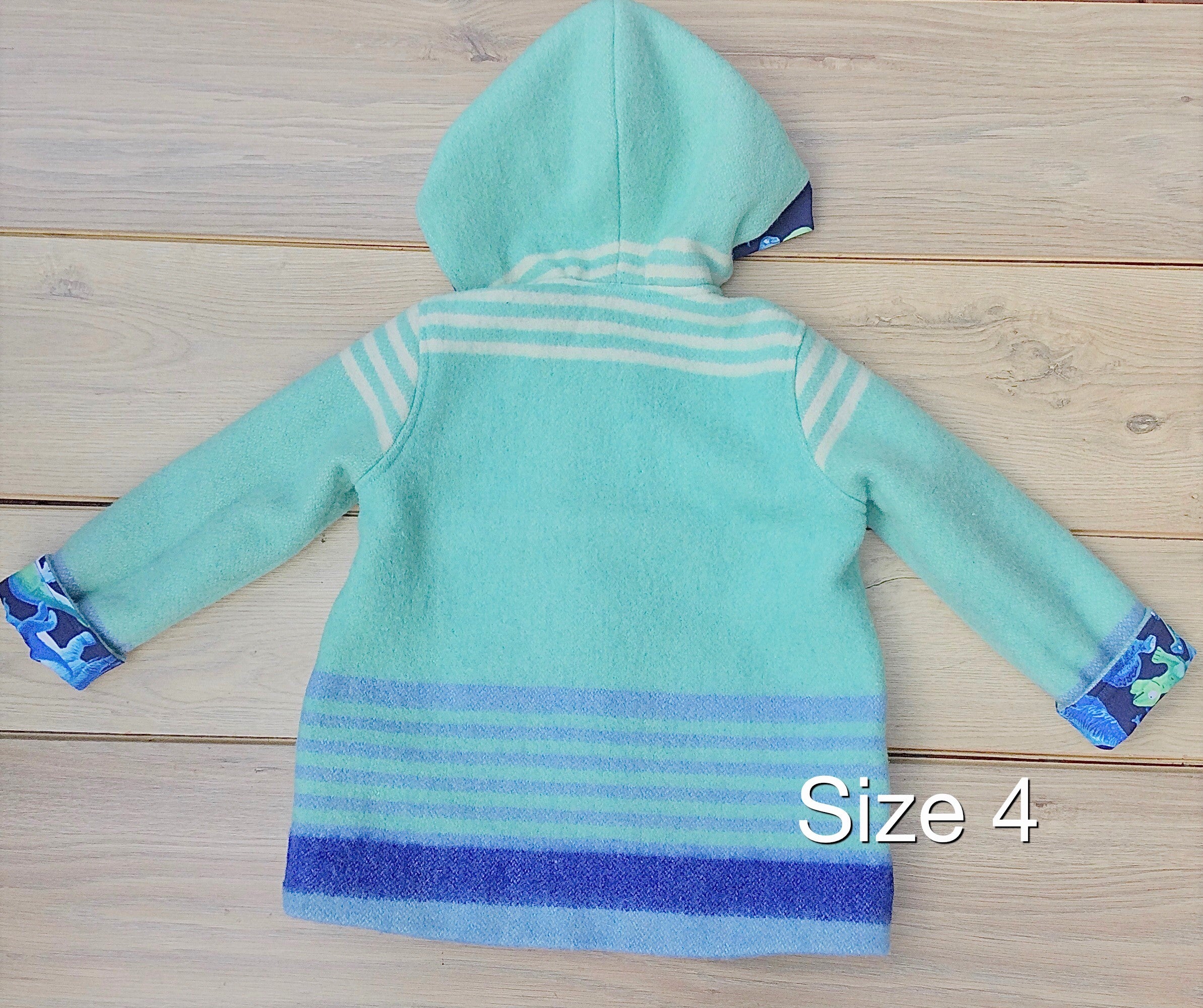 Dinosaur lined Upcycled Wool Blanket Duffle Coat