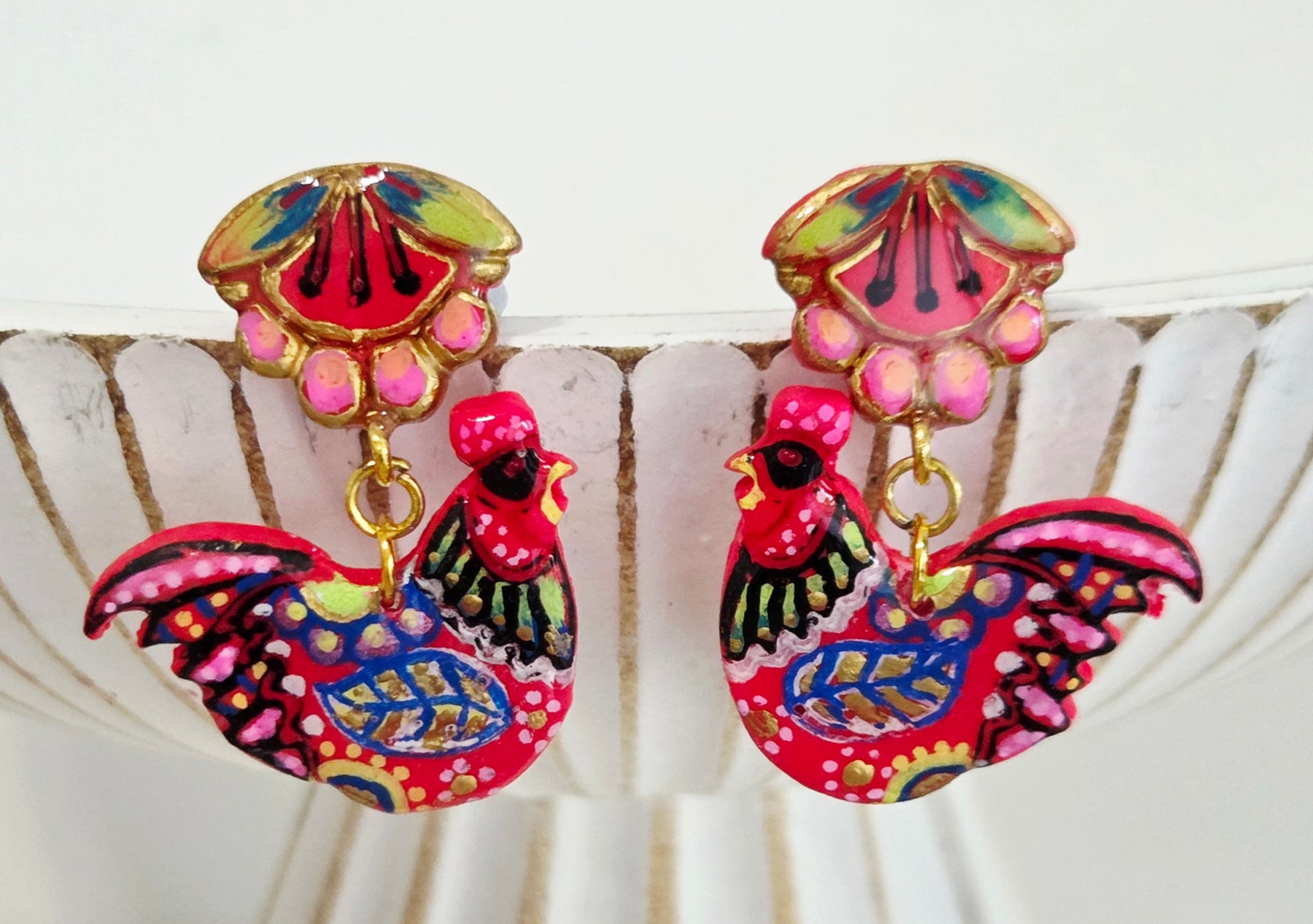 Pink Rooster Dangles