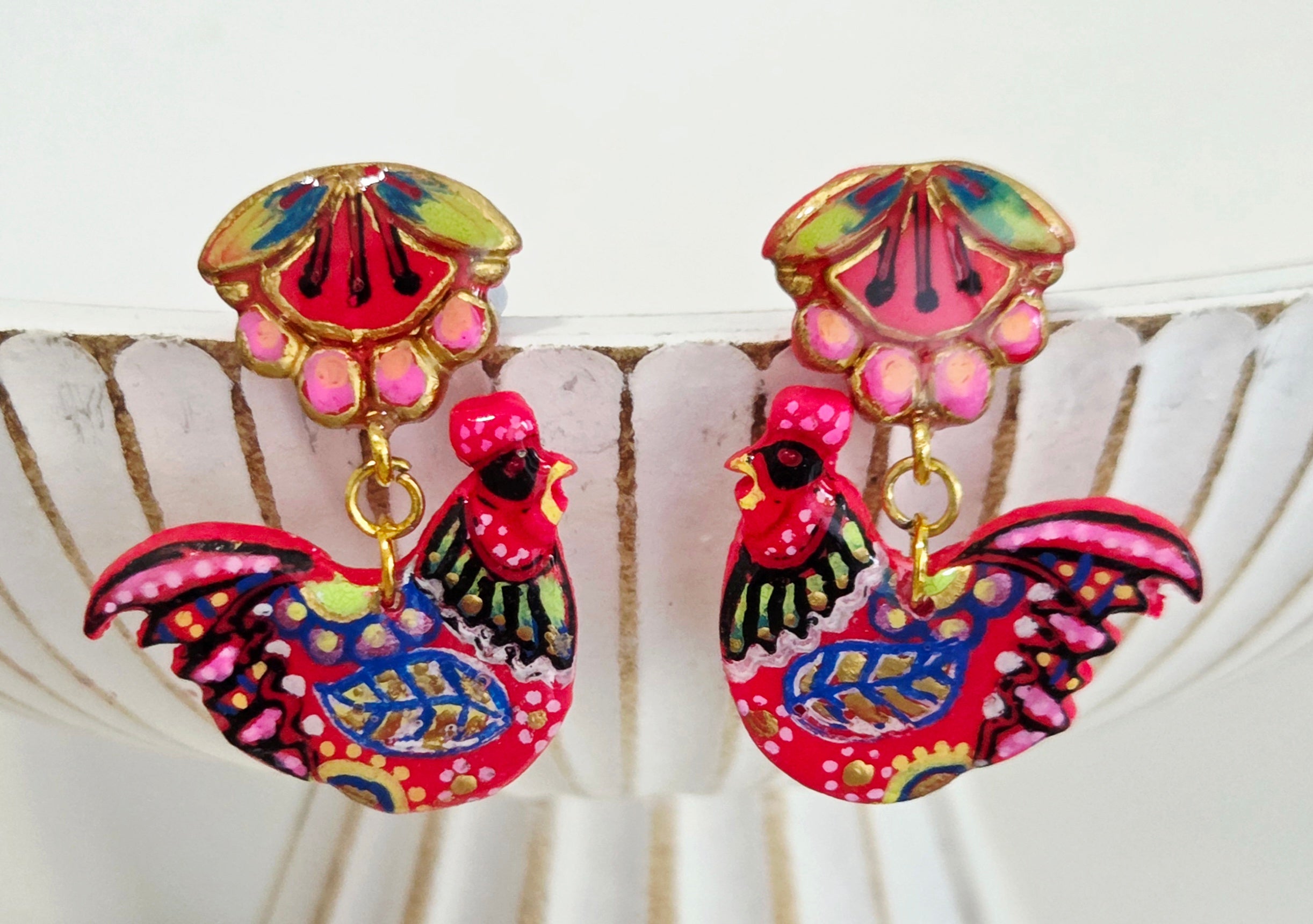 Pink Rooster Dangles