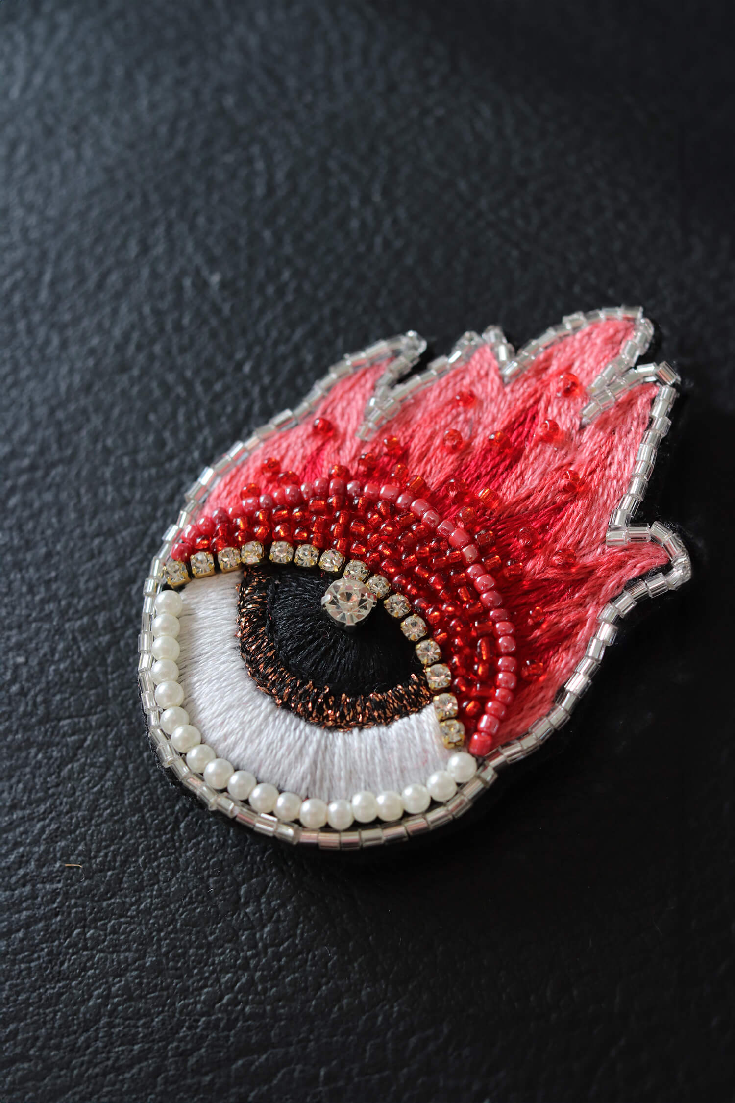 Beaded Fire Eye Brooch