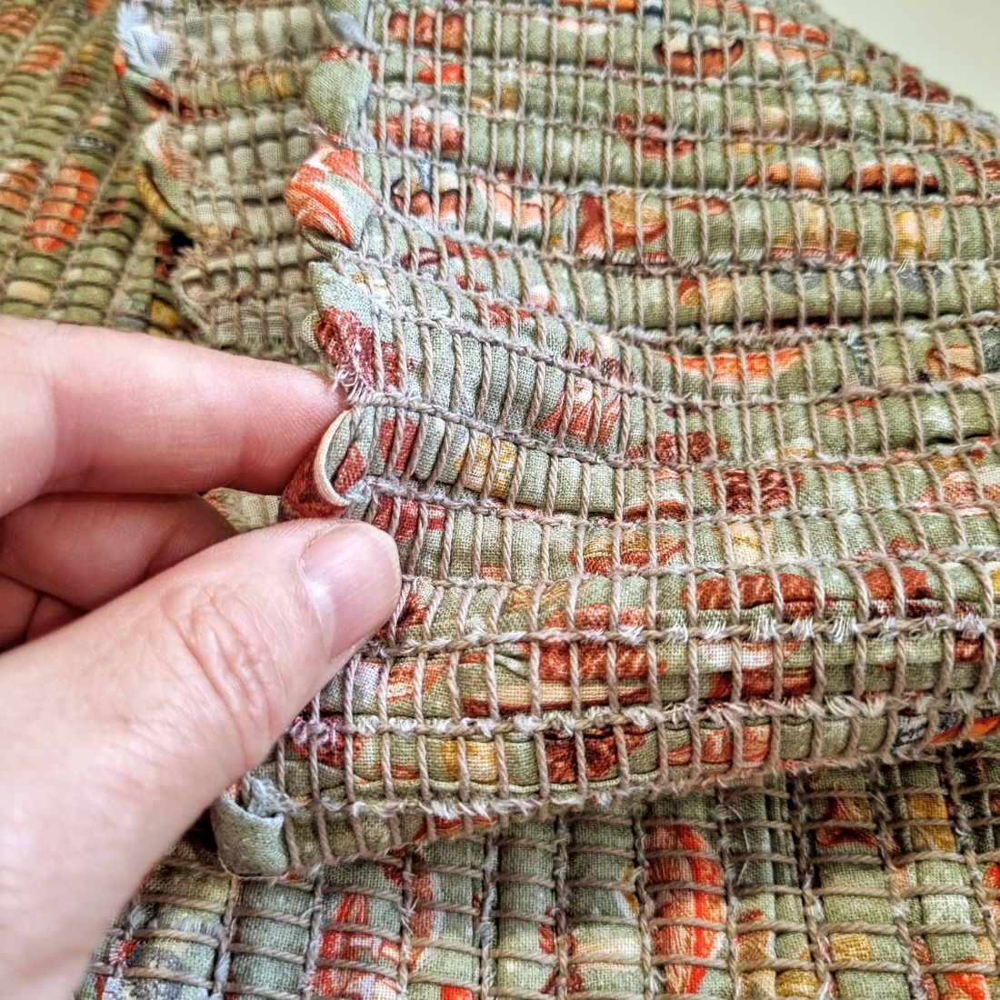 Handwoven mushroom print cotton fabric table runner