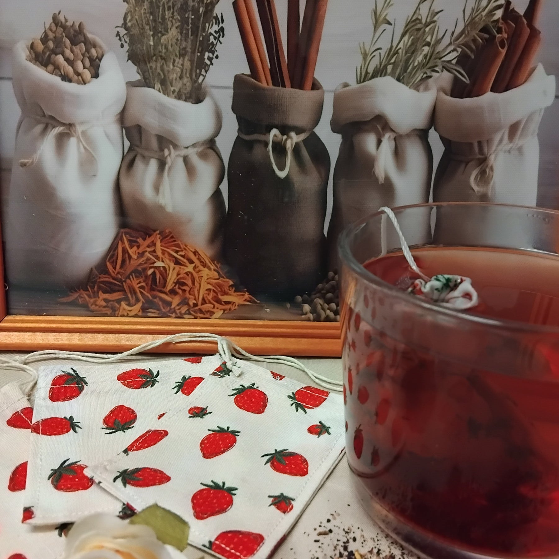 Reusable 100% Cotton Teabags | Pk 3| Strawberry & Brew  Teabag