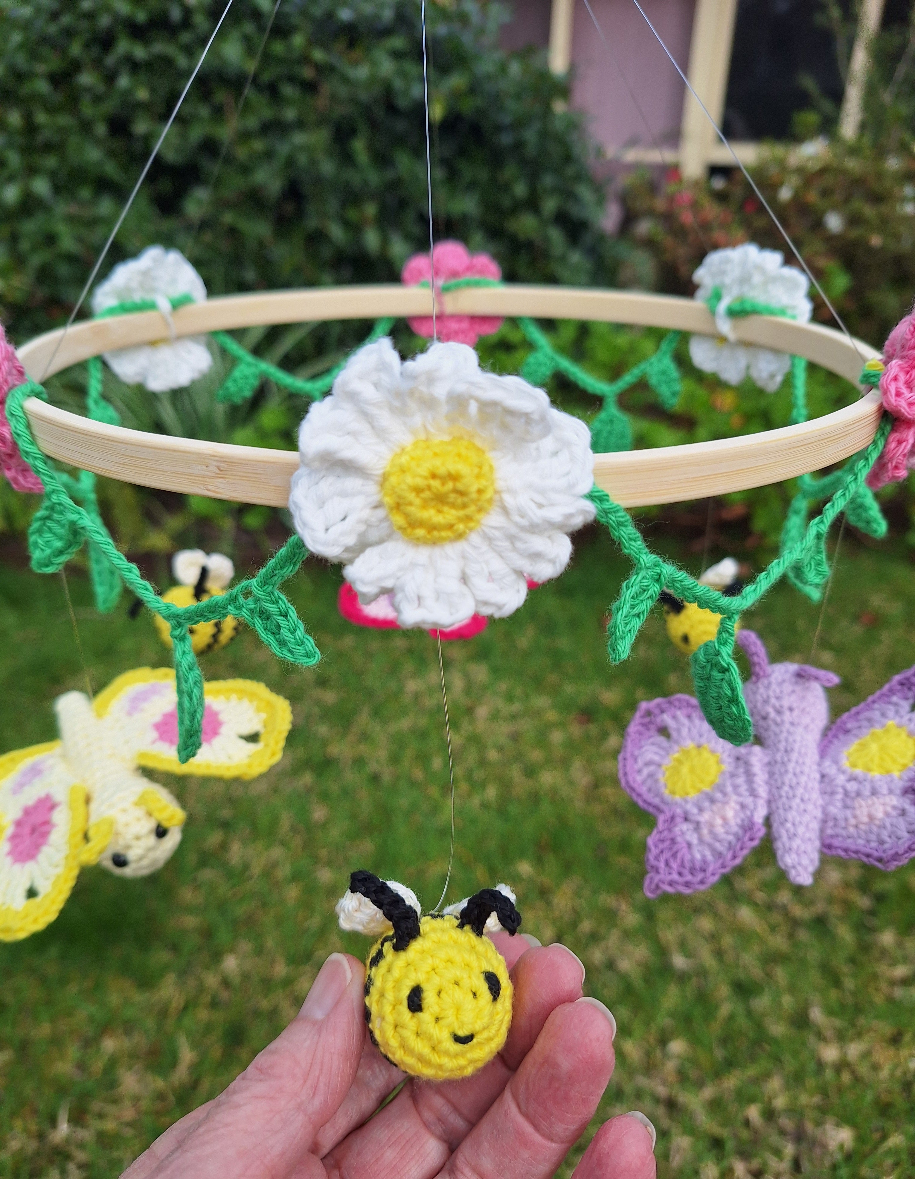 Crocheted Butterfly and Bee Springtime mobile