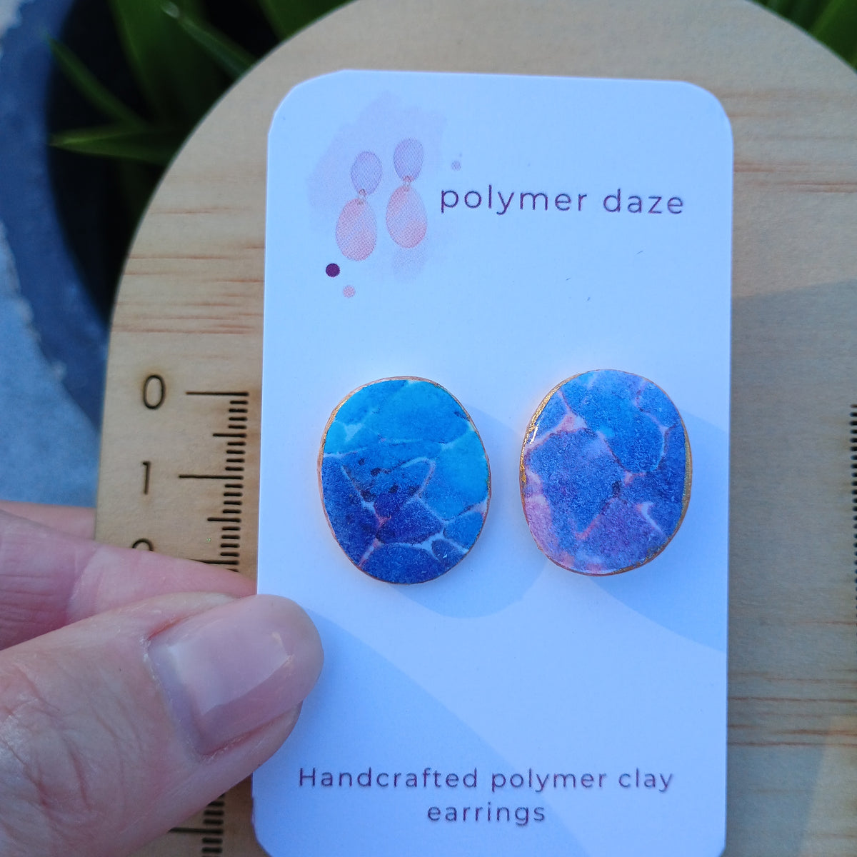 Polymer clay watercolour stud earring