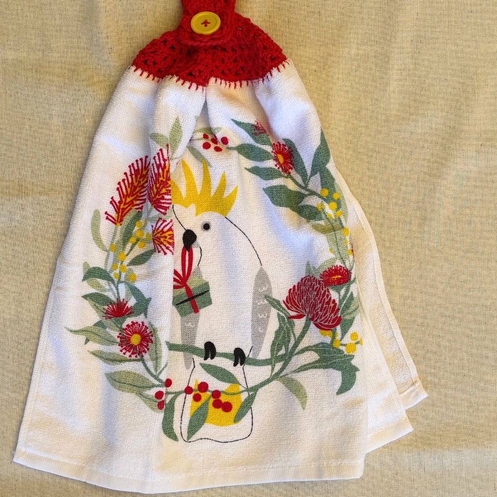 Crochet-Topped Cotton Hanging Towel - AUSTRALIAN