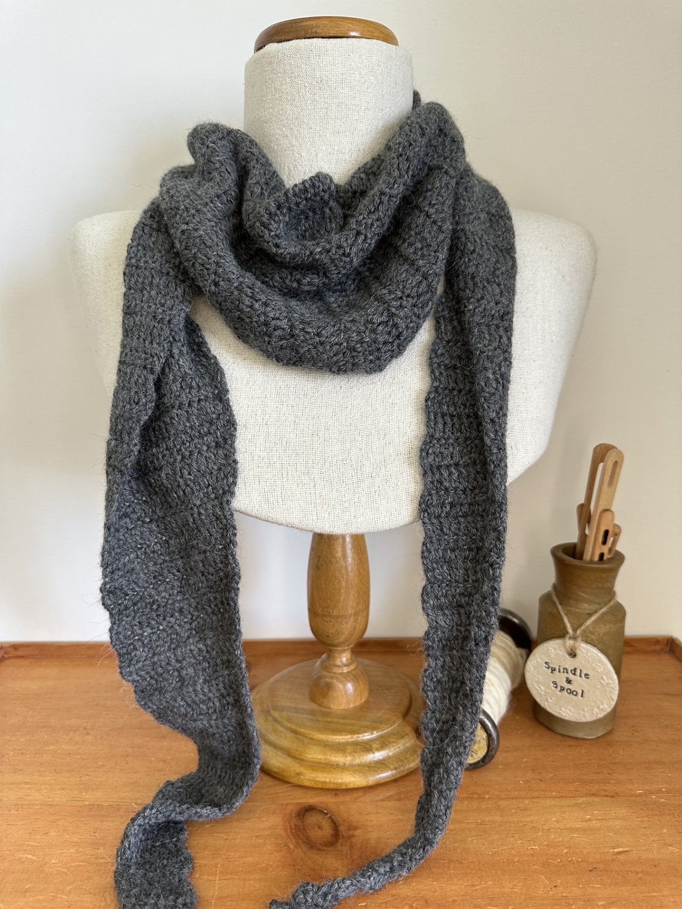 Crocheted Alpaca Scarves - Grey & Charcoal