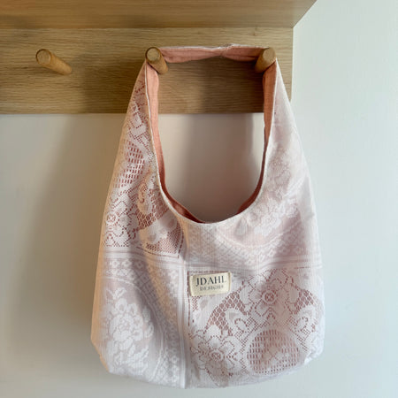 Handmade Vintage Lace Shoulder Bag - White & Blush Linen