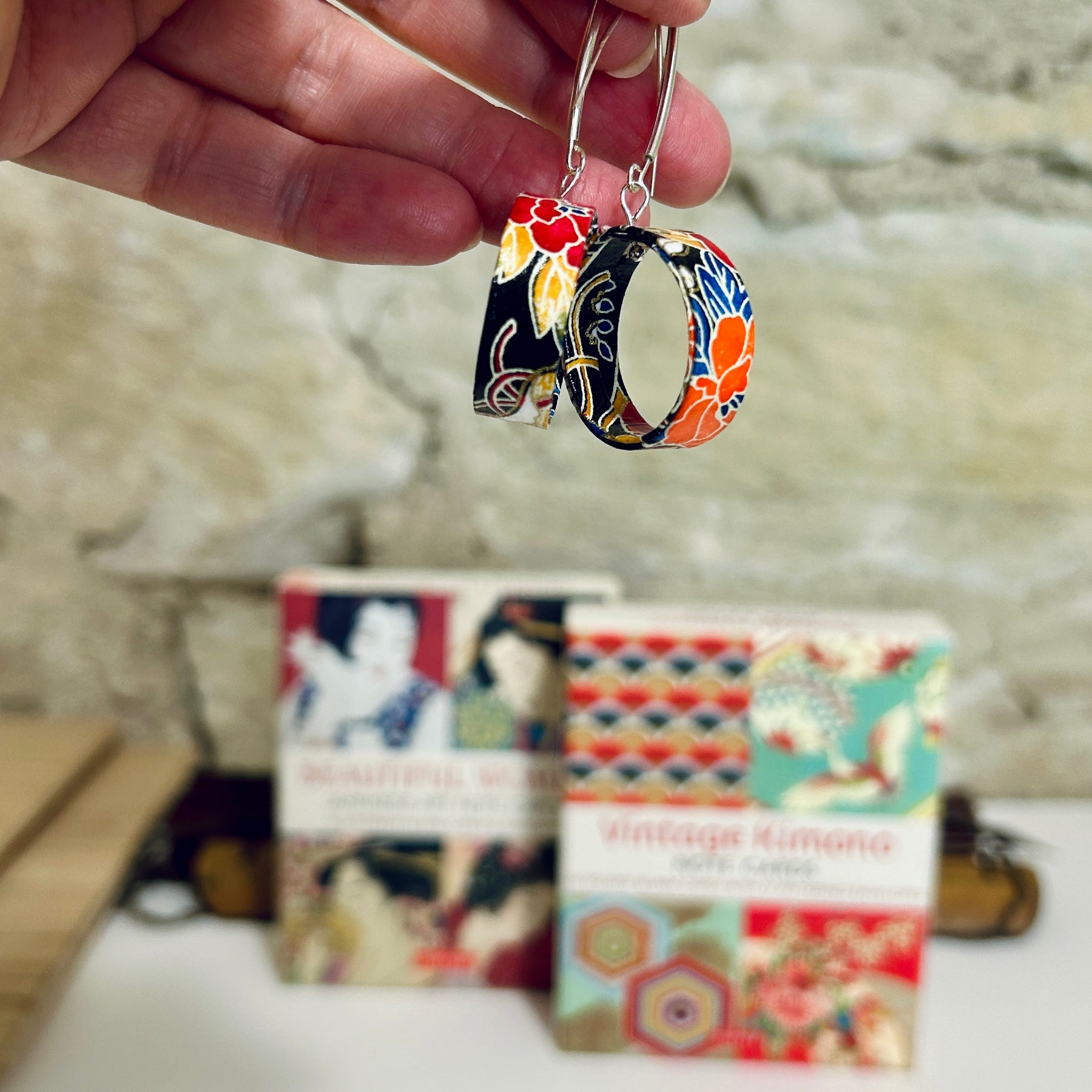 Earrings Hoop Style Red Yellow Orange Black - EC-520