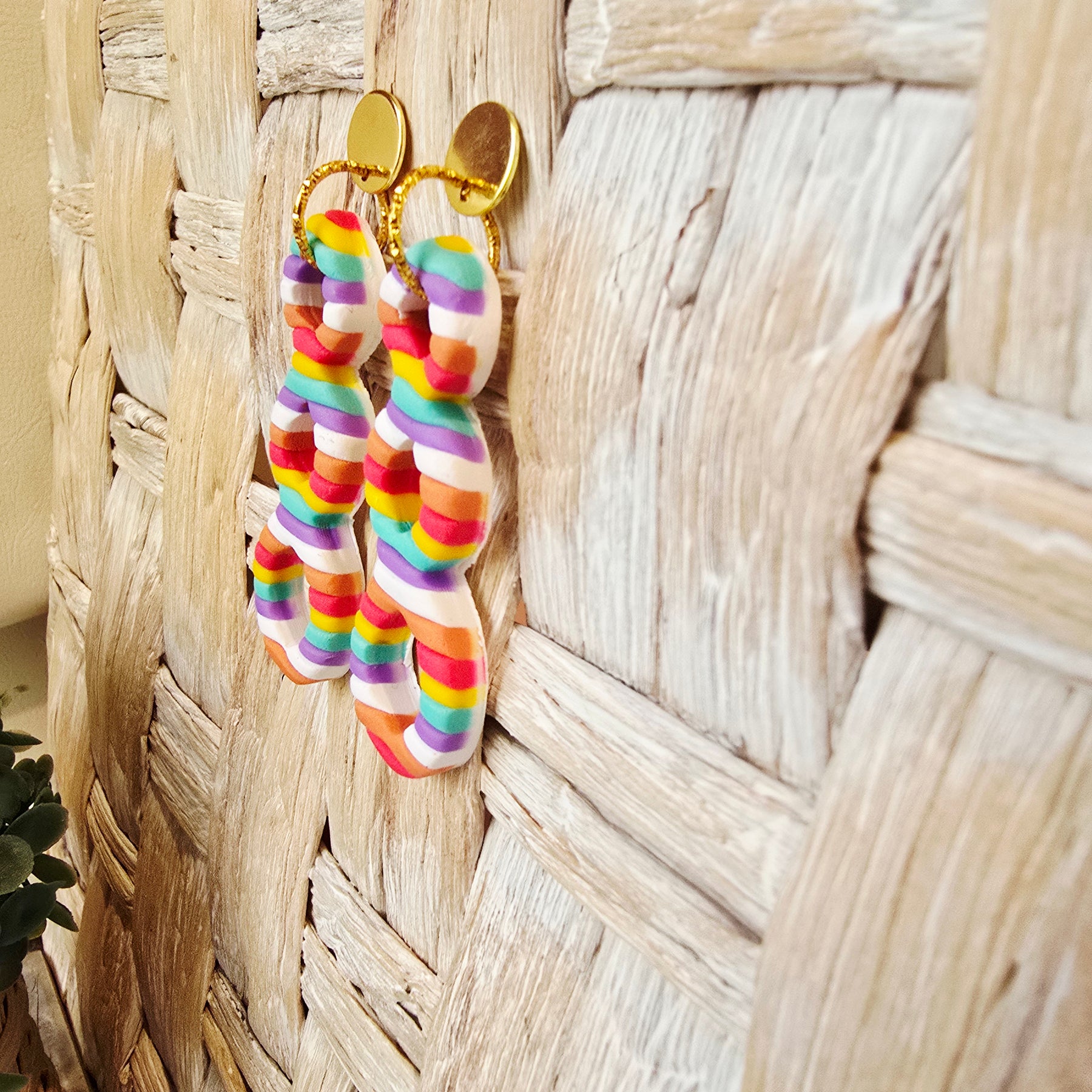 Candy Striped Triple Loop Cutout Drop Earrings